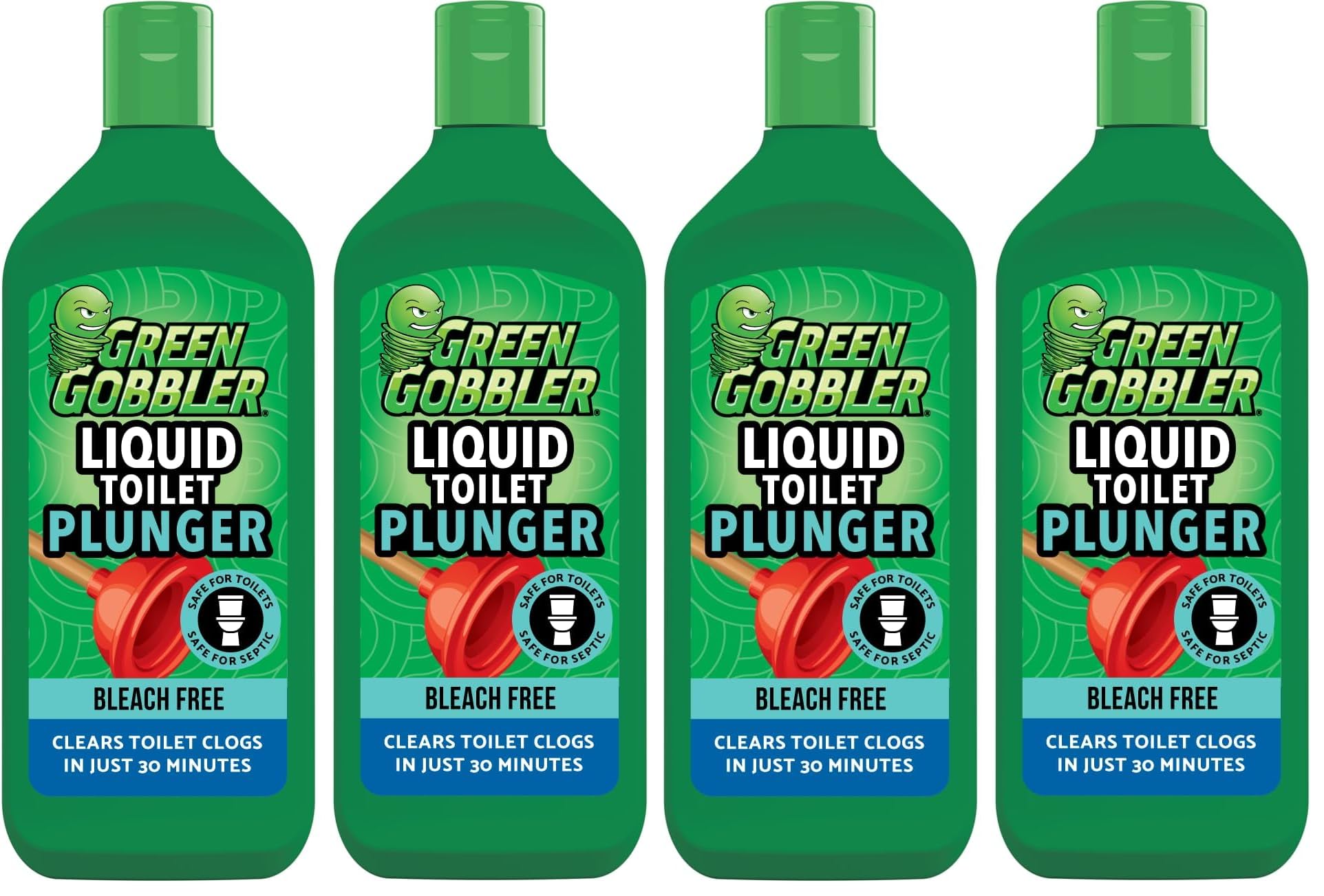 Green Gobbler Liquid Toilet Plunger | Clog Remover | Safe for Toilets and Septic | 4 Pack
