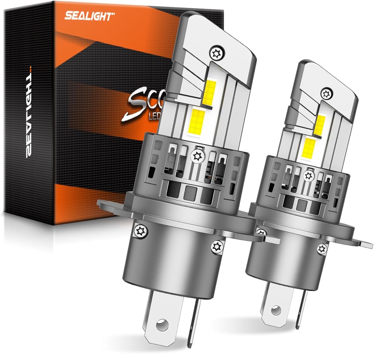 SEALIGHT H4/9003/HB2 Fog Light Bulbs, 40000LM 6500K Cool White, 1:1 Mini Size, H4 Bulb with 13000RPM Cooling Fan, 3 Mins Plug-N-Play, IP67 Waterproof Non-polarity, Pack of 2