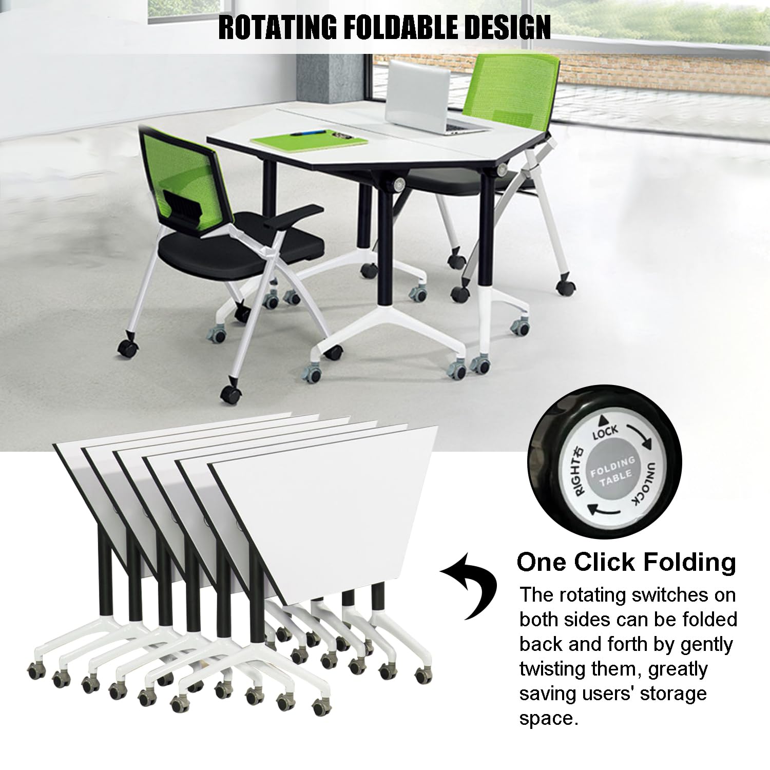 Modular Conference Table Mobile Conference Room Training Room Tables with Wheels Foldable Meeting Table Rolling Seminar Table for — view 3