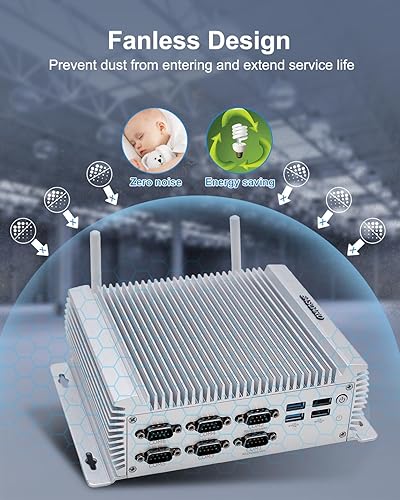 Vista 3 de Mini PC industrial Win 10 Pro sin ventilador Core i7 4500U, 8 GB RAM 256 GB SSD, Gigabit Ethernet, HD VGA Dual Displays, 6 RS232 COM, 4 USB3.0, 4