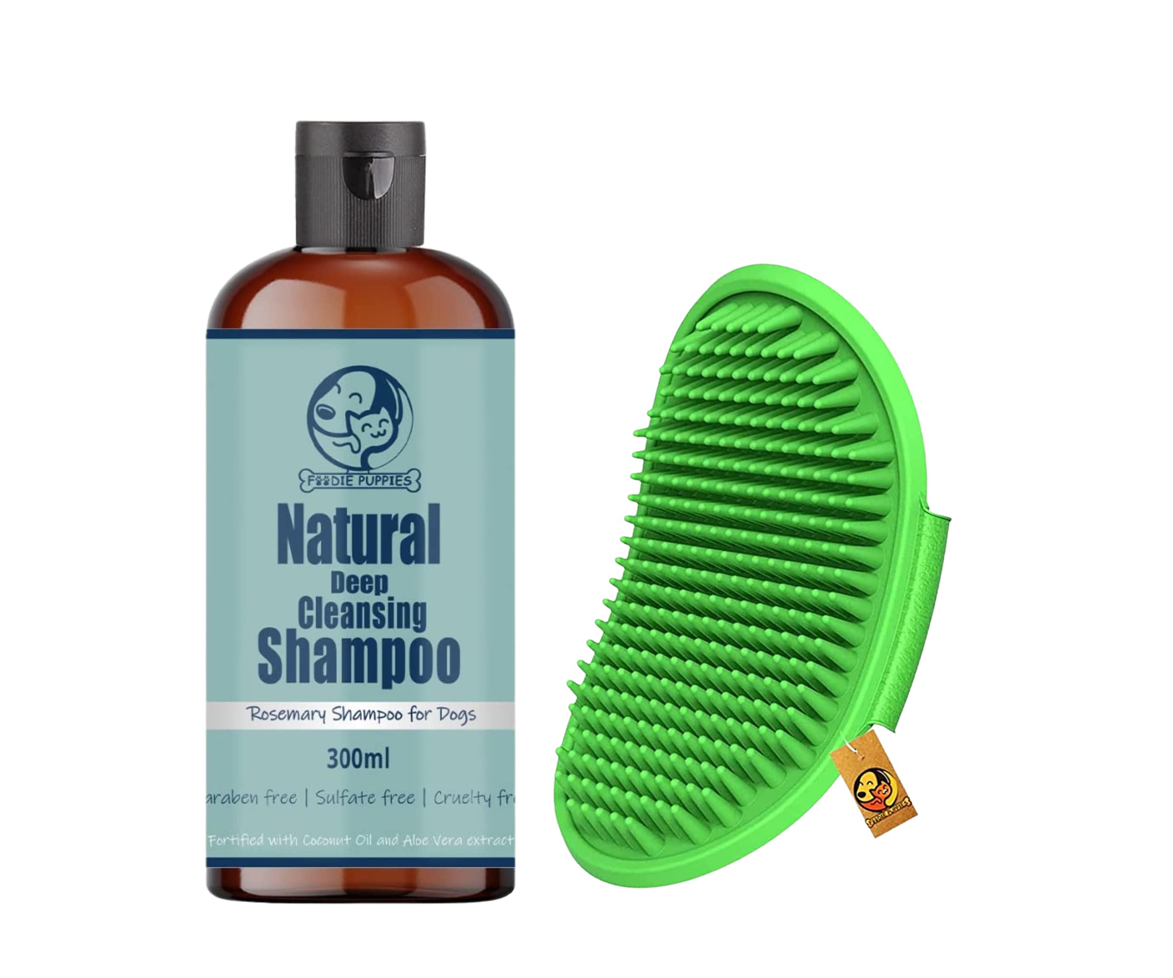 Foodie Puppies Pet Grooming Combo of Rosemary Shampoo 300ml Made with Coconut Oil and Aloe-Vera Extract and Bath Brush Soothing Massage Glove for Dogs (B0B7JSKNB4) Amazon Price History, Amazon Price Tracker