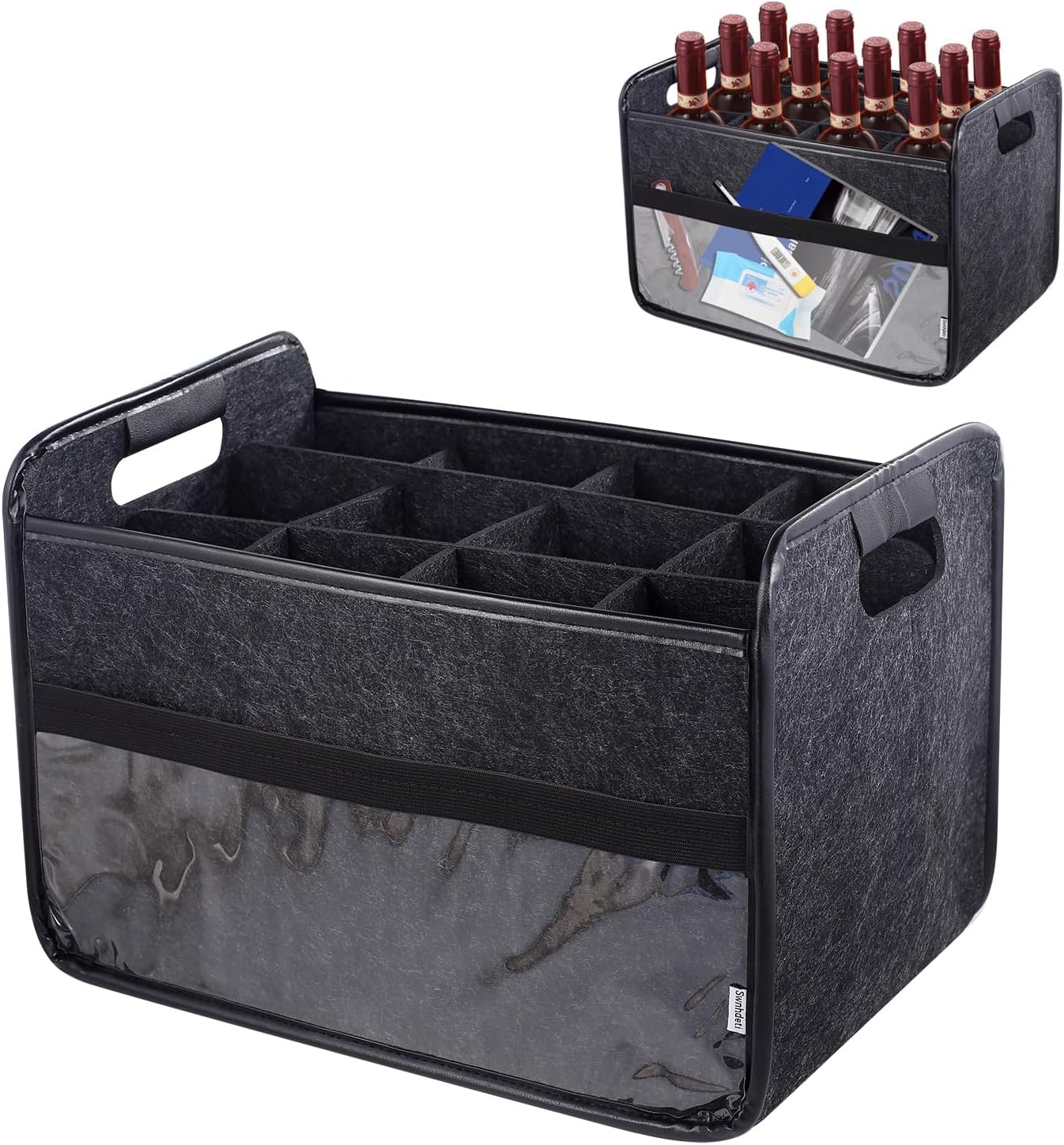 Wine Tote Bag, Reusable Wine Carrier Tote, Wine Bags for Wine Bottles Travel, Vacation Picnic Dinner Party, Camping and Picnic, Perfect Wine Lover Gift (Grey, 12 Bottle)