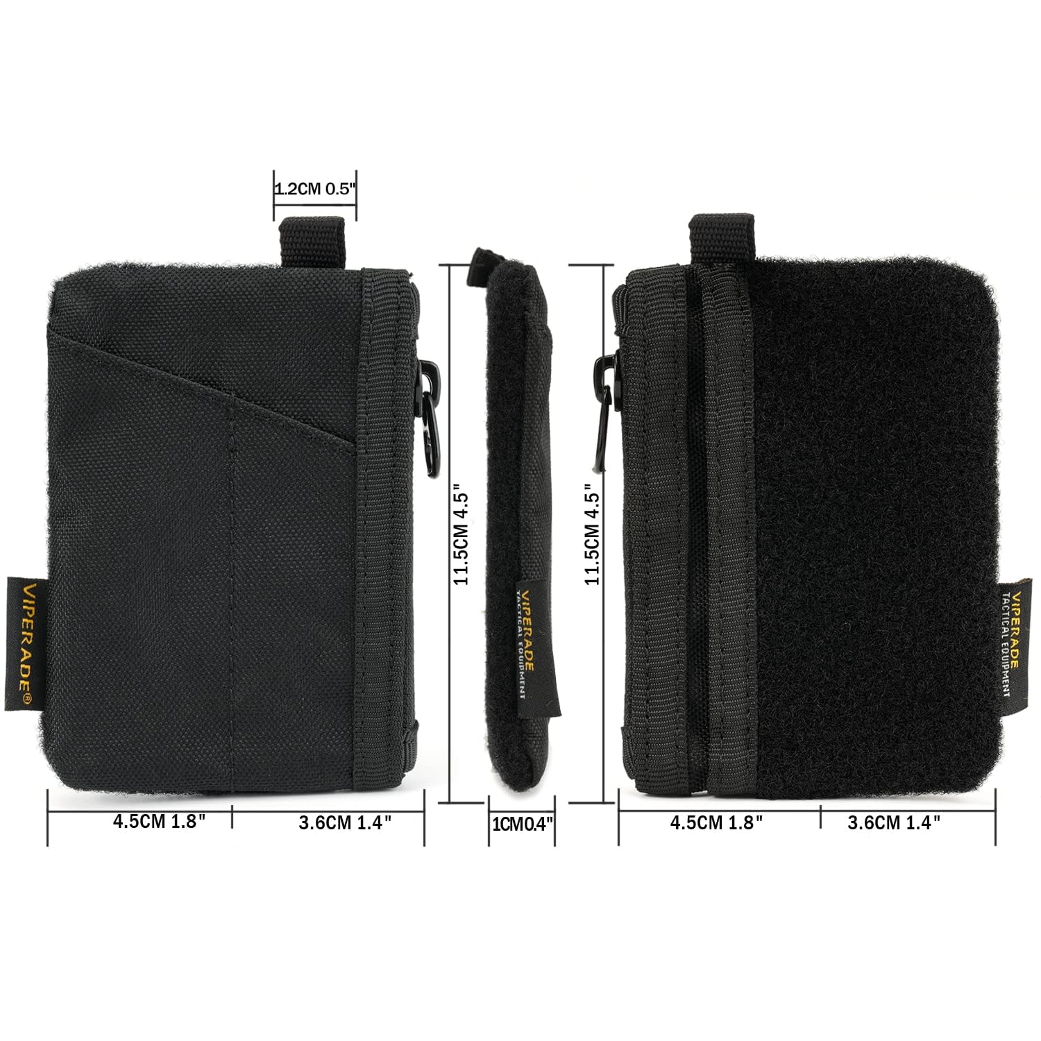 VIPERADE VE17 Mały woreczek EDC, organizer kieszonkowy EDC z obszarem naszywki DIY, mini woreczek EDC z kieszenią na zamek błyskawiczny, mała kieszeń na karty, 2 przegródki na EDC (czarna)