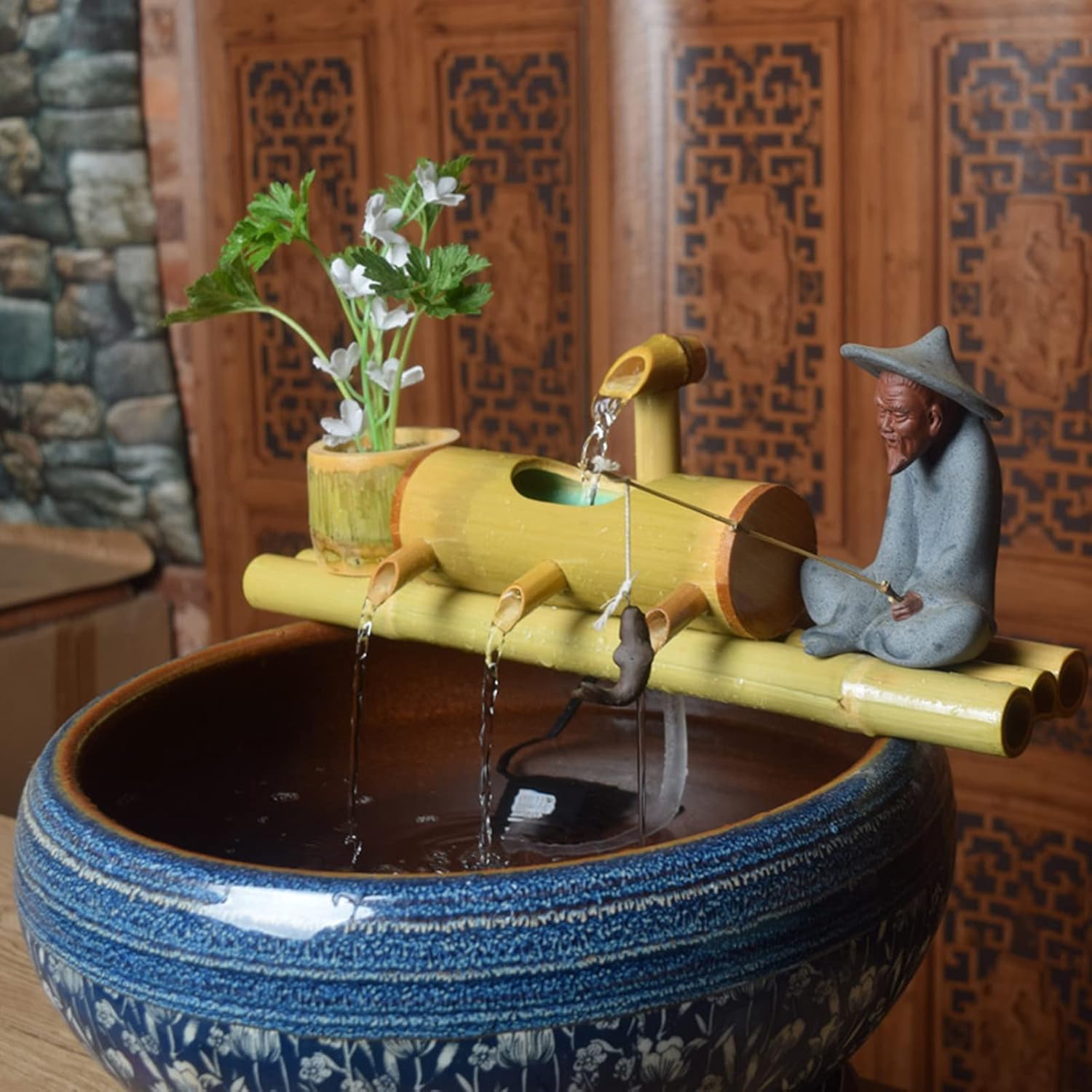 Bamboo Fountain Water Feature Pump Indoor Water Features, Bamboo Brings Tranquility to Busy Working Space, Creativity(35cm/13.8in)