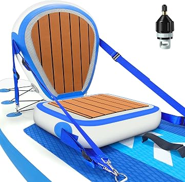 Inflatable Kayak Seat with Back Support, Universal Sturdy Paddle Board Seats for Sit on Top, Adjustable Blow Up Seat with Inflate Nozzle for Kayaking Canoeing Rafting