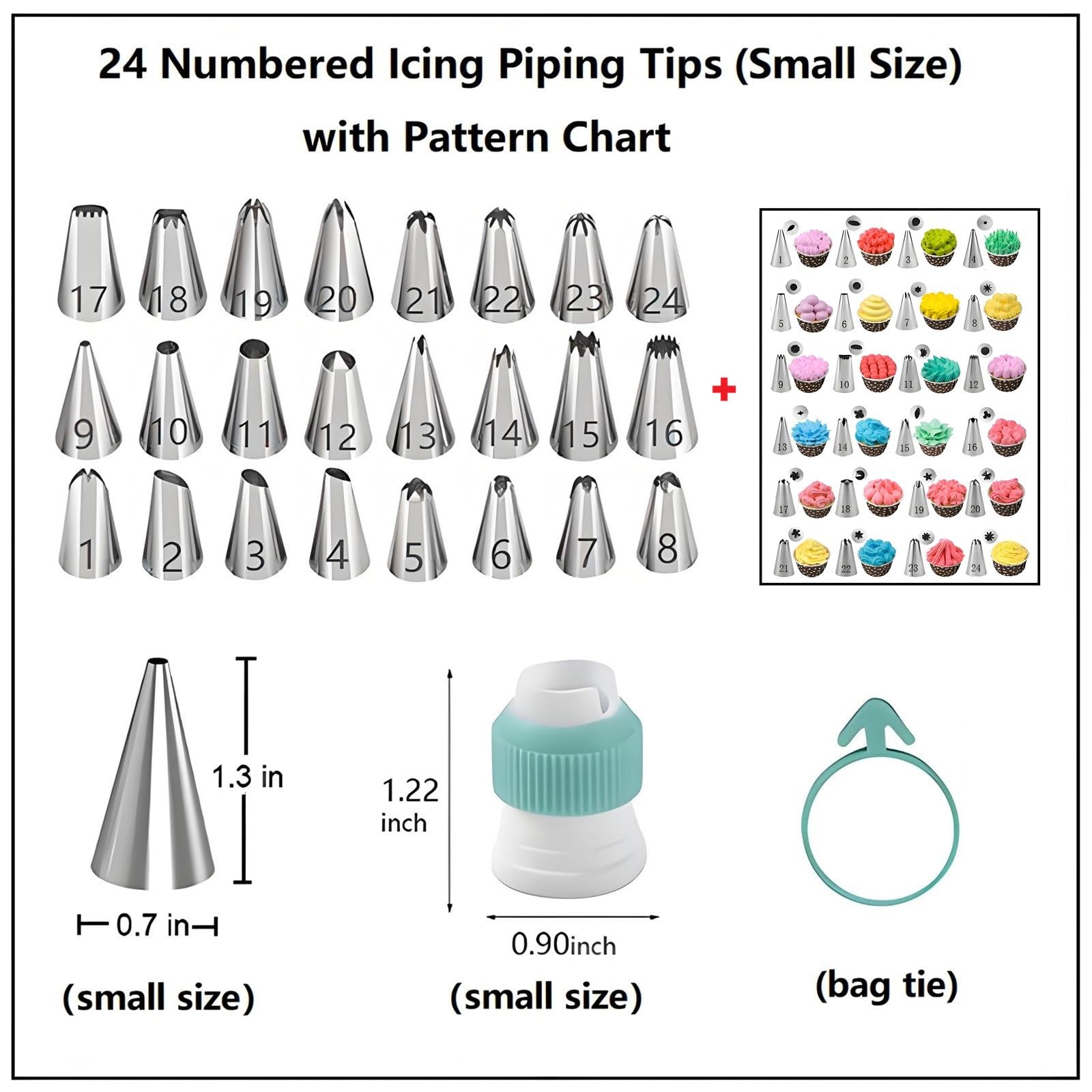 ANSLYQA Juego de 125 puntas y bolsas de glaseado con 48 puntas pequeñas numeradas, 5 puntas grandes, 1 punta de hierba, 1 punta de hojaldre crema, 50 bolsas de pastelería, 3 acopladores, 3