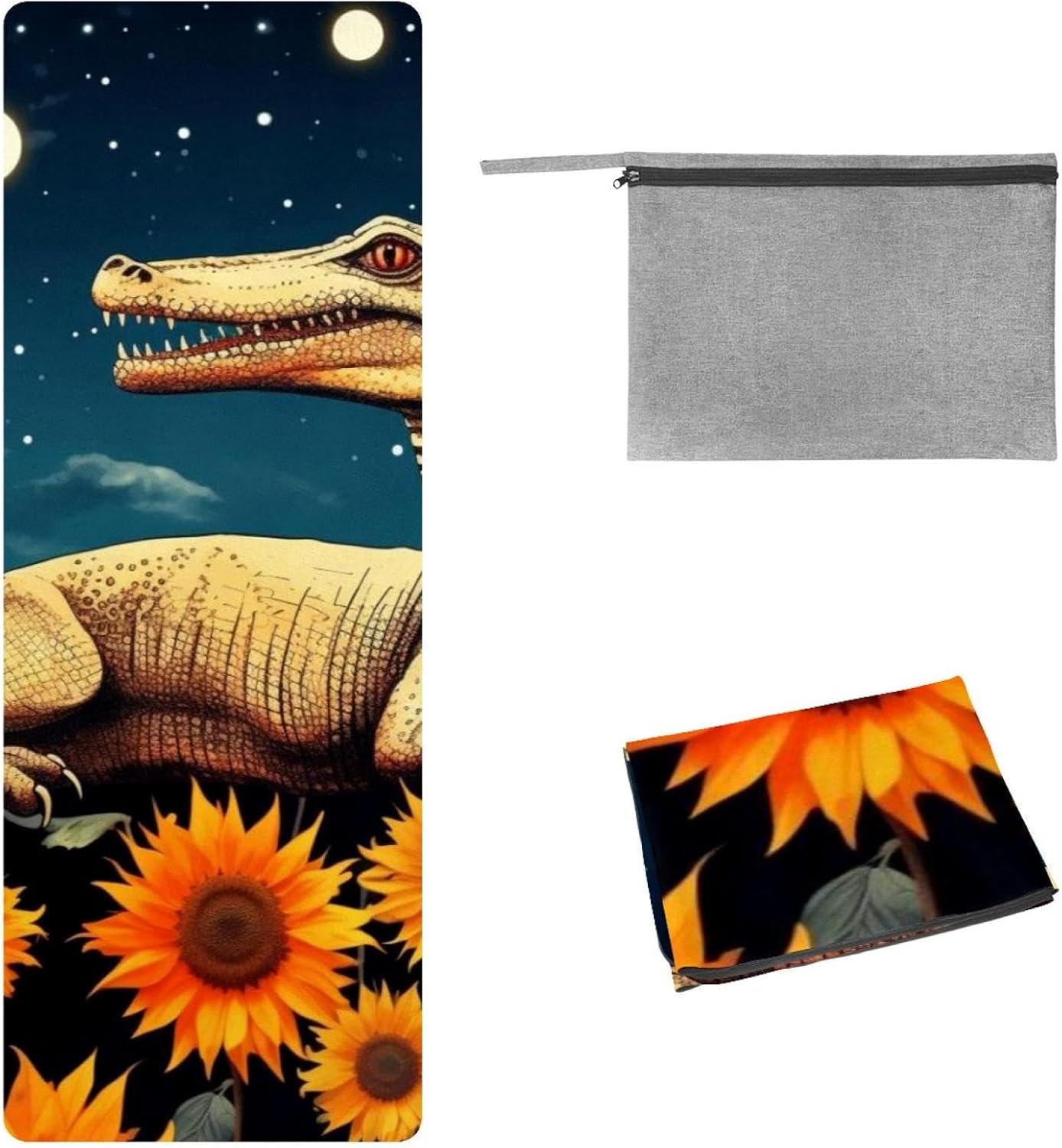 Yoga Towel, Crocodile Star Sunflower Non Slip Sweat Absorbent Hot Yoga Mat Towel for Hot Yoga, Pilates and Fitness - 72.8" x 26.8"