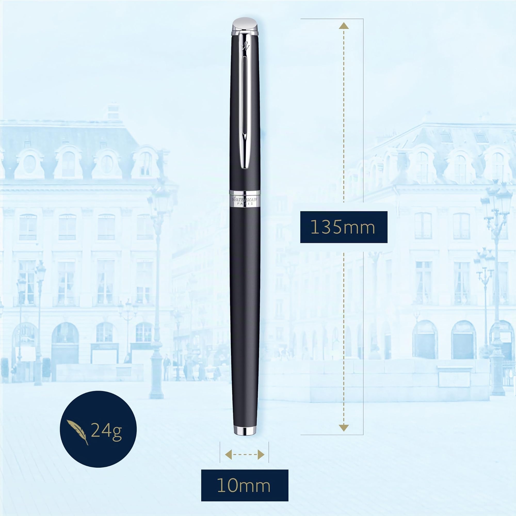 Waterman Hémisphère Penna stilografica | pennino sottile in acciaio inossidabile e finiture in palladio | nero opaco | confezione regalo