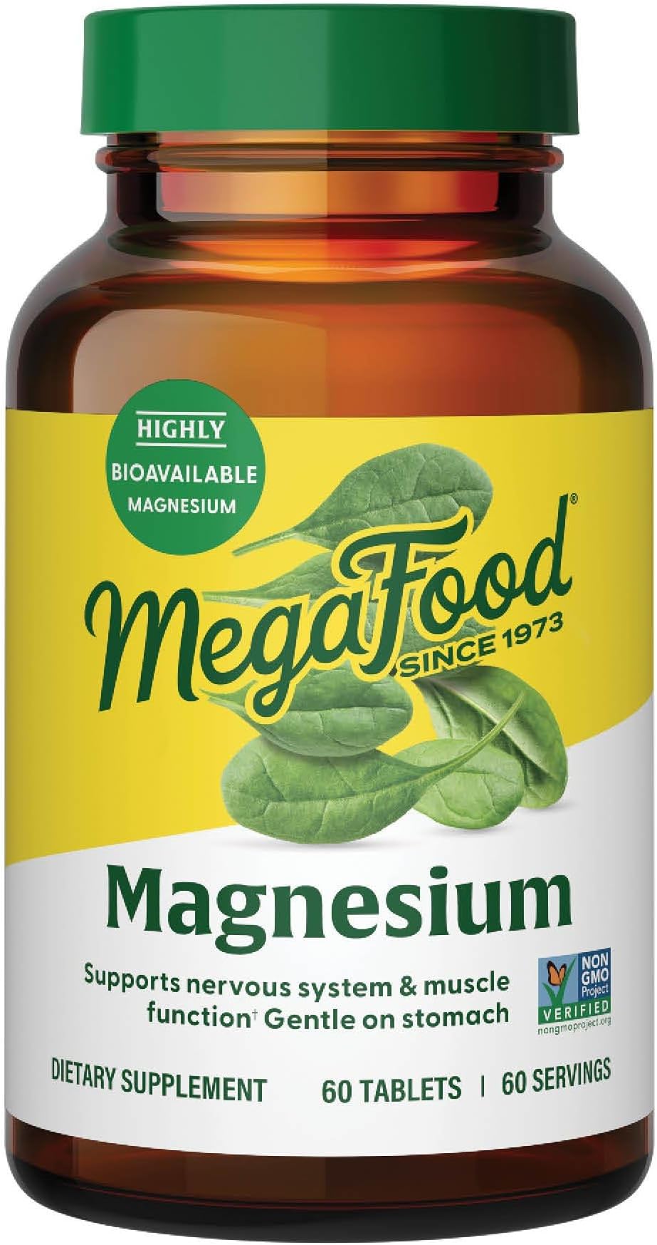 MegaFood Magnesium Supplement with Fermented Magnesium Glycinate - Chelated - Supports Heart & Nervous System - Vegan Gluten-Free Non-GMO Kosher - Made Without 9 Food Allergens - 60 Tablets