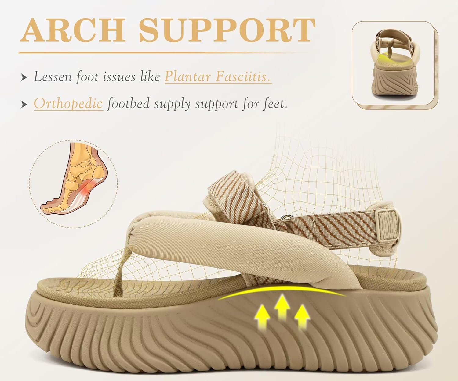 COFACE Womens Trendy Orthopedic Walking Sandals Comfortable Plantar Fasciitis Arch Support Sport Recovery Outdoor Hiking Sandles Thick Athletic Cushion Adjustable Strap Platform Flip Flops - Image 3