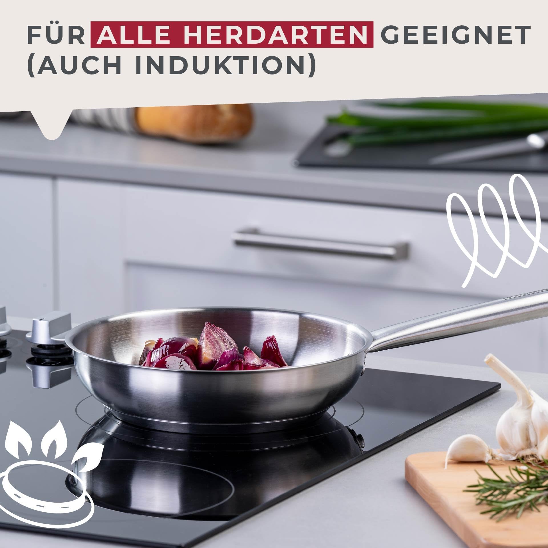 Chefkok ontmoet Fackelmann roestvrijstalen pan 28 cm – hoogwaardige pan van 18/10 roestvrij staal, knapperige resultaten door speciale honingraatbodem, geschikt voor alle warmtebronnen
