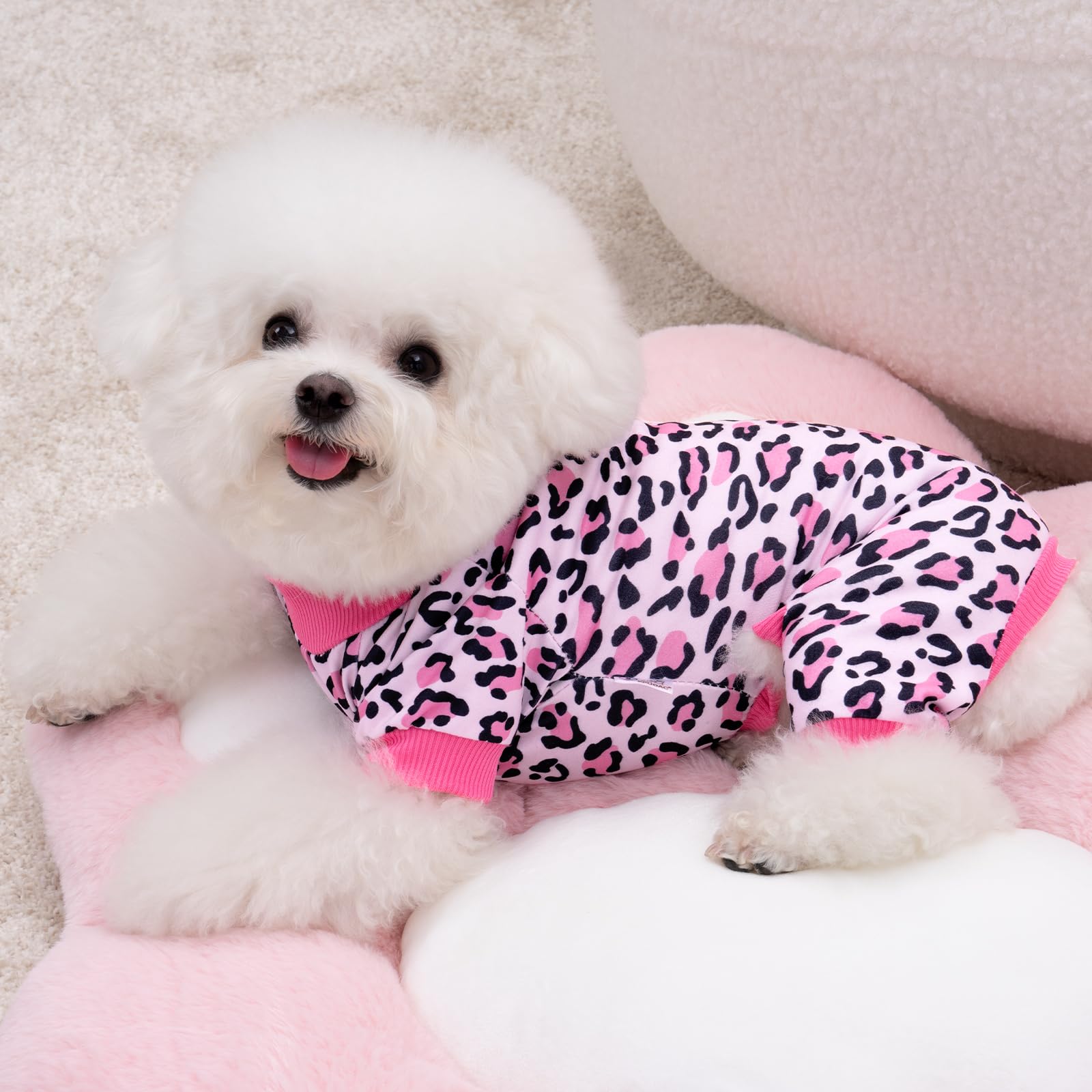 XPUDAC Paquete de 4 pijamas para perro, ropa suave y elástica con estampado rosa de pato para perros pequeños y medianos, ropa para niñas, niños y gatos, talla XS