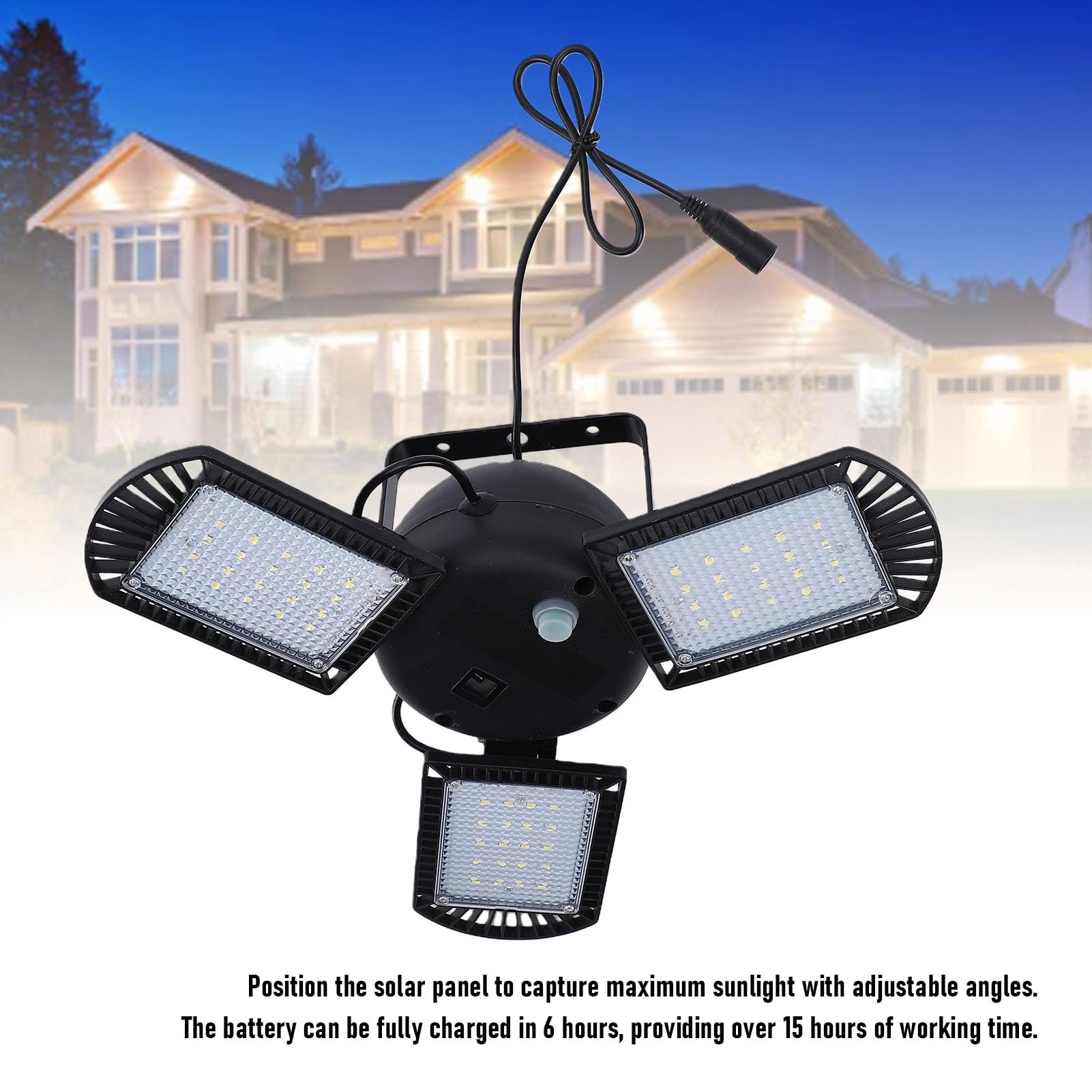 Fafeicy Luce Solare da Soffitto, 800 Flussi Luminosi con Telecomando, Pannelli Regolabili, Plafoniera LED per Garage, Batteria a Lunga Durata, per Fienile e Patio