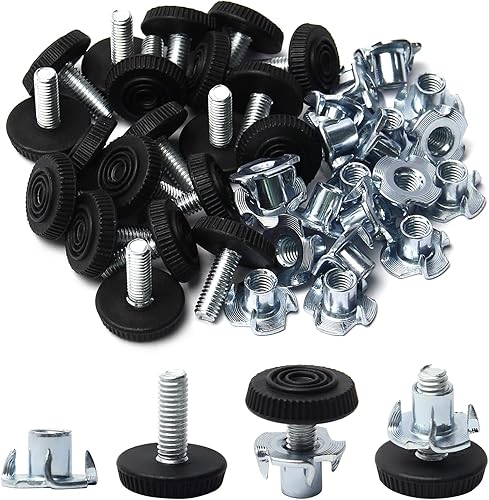 Yinpecly 20 niveladores de muebles de rosca M6 ajustables roscados, patas de nivelación ajustables con tuercas en T, nivelador de silla de mesa,