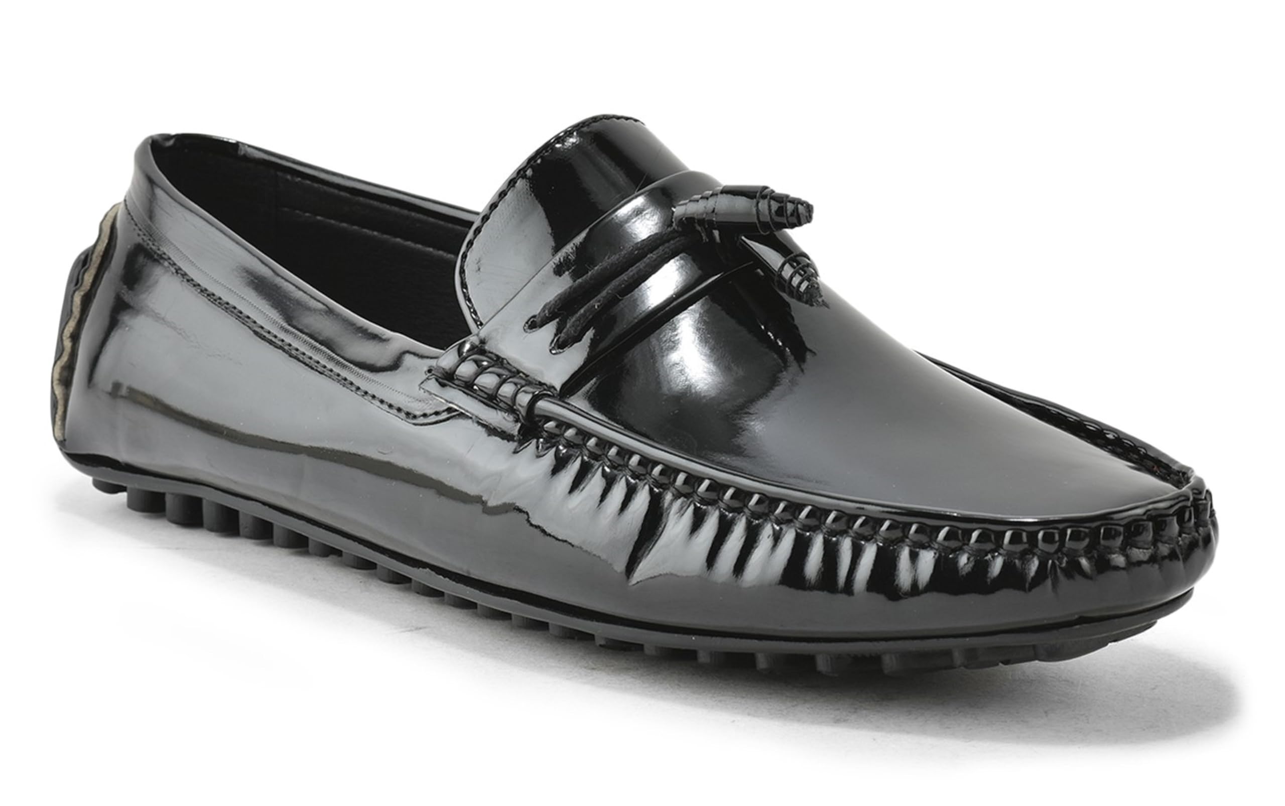 luxeza Men's Glossy Black Driving Loafers | Stylish Slip-On Moccasins for Casual Lightweight TPR Sole with Decorative Lace| Complimentary Shoe Bag,Shoe Horn and Shien Kit-picture-59