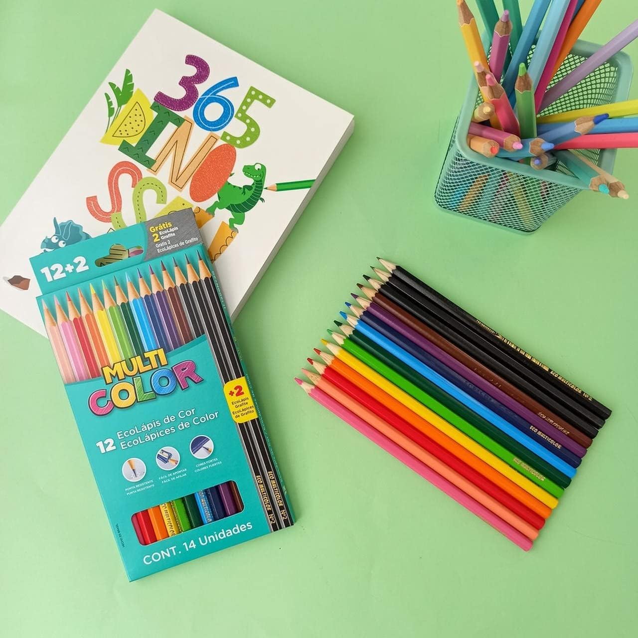 Ecolapis cor, Faber-Castell, multicolor super, 11.1200N+2G, 12 cores + 2 lapis, 14 unidades, Multicor Ecolapis cor, Faber-Castell, multicolor super, 11.1200N+2G, 12 cores + 2 lapis, 14 unidades, Multicor