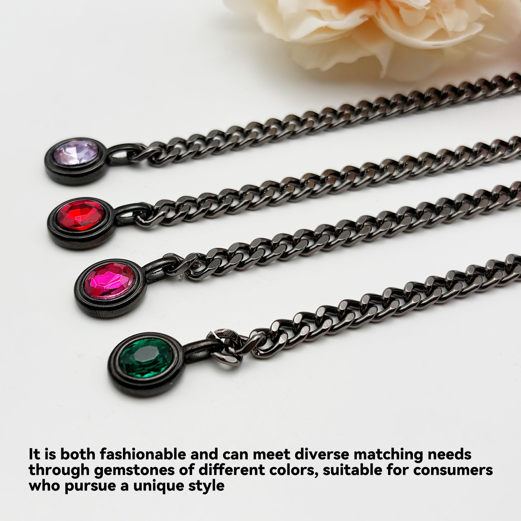 Heart Slip Chain Necklace for Women, Gold Cuban Chain with Removable Heart O-Ring, Sparkling Crystal Pendant, Adjustable Y-Necklace, Dainty Statement Jewelry.: Black-Hot Pink
