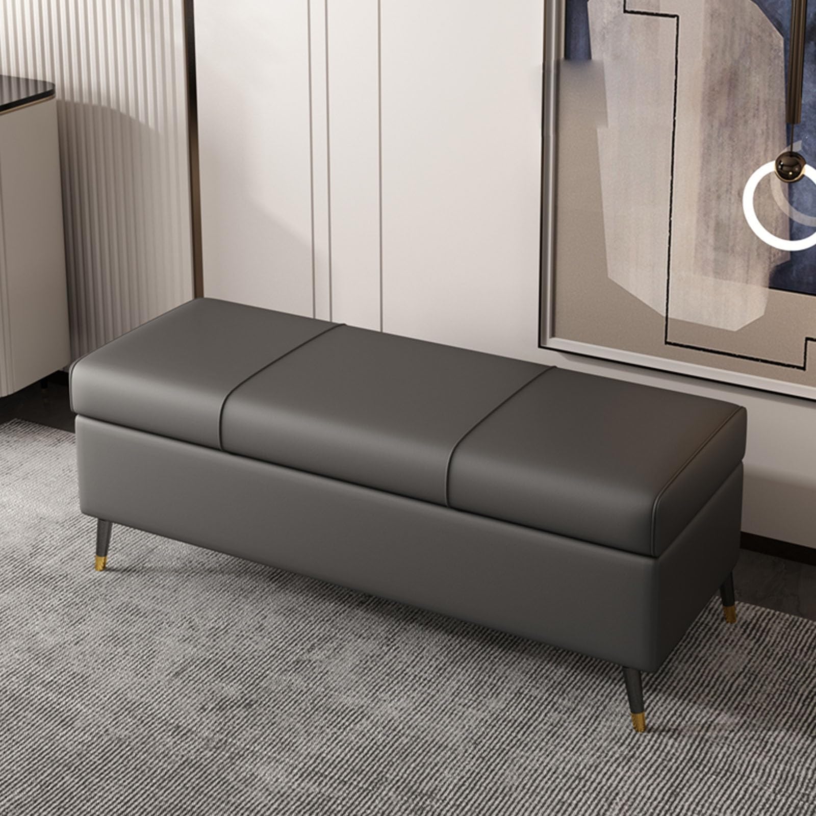 Grand tabouret de rangement gris foncé pour chambre et salon