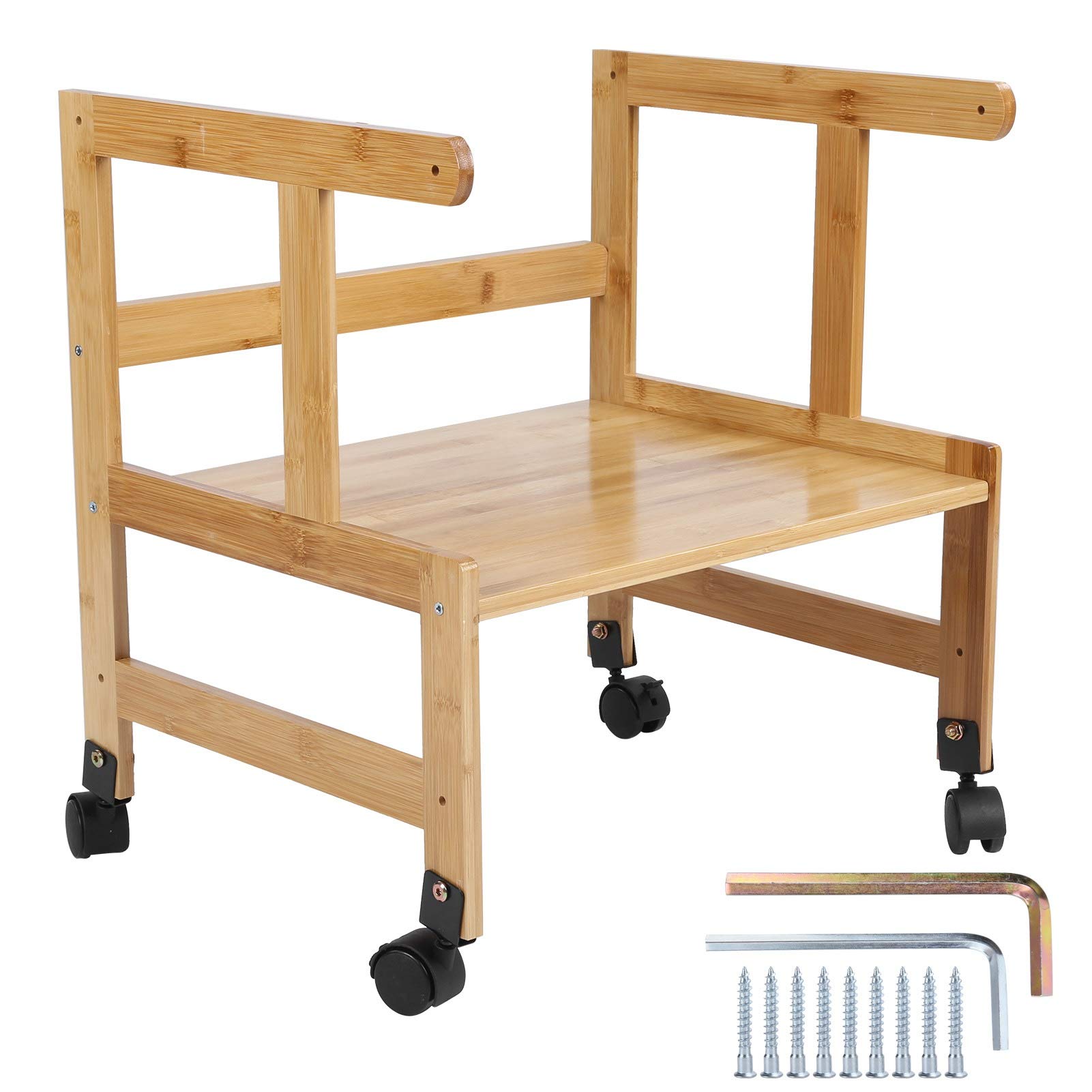 Printer Stand,Desktop Printer Stand Bamboo Printer Stand Multipurpose Copier Printer Storage Rack Mobile Printer Cart Printer Rack with Storage Shelf and Lockable Wheels for Home Office,37x50x46cm