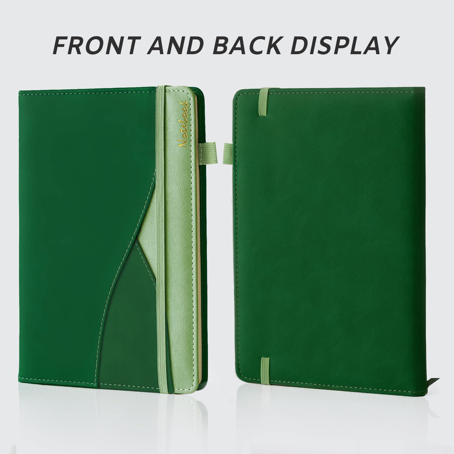 RILIHO Taccuino a righe, grande, formato B5, a righe, 188 pagine numerate, con tasca, carta spessa 100 g/m², copertina rigida in pelle vegana, per donne, uomini, scuola, ufficio, verde