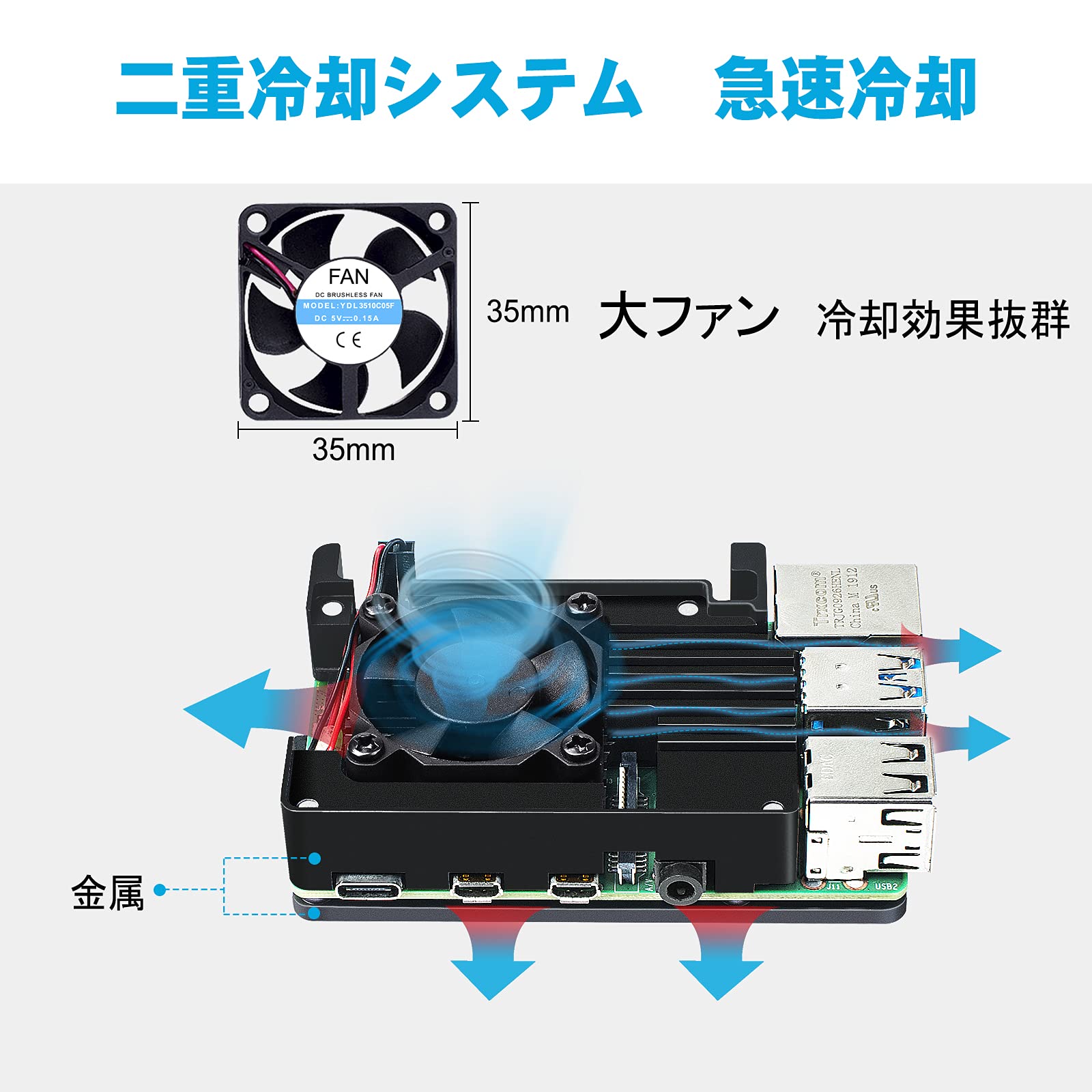 Amazon | Raspberry Pi 4 ケース アルミケース 35mm冷却大 ファン