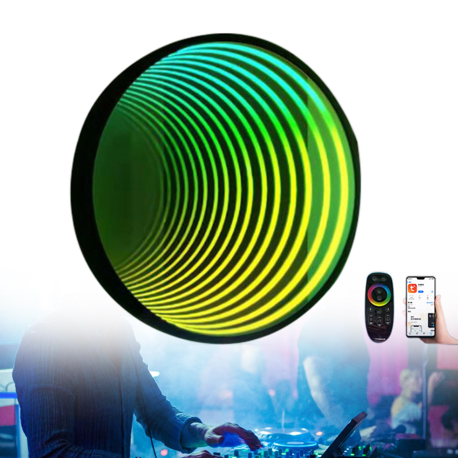 Espejo de Pared Infinito, luz cambiante Multicolor, lámpara de Espejo de túnel, lámpara Infinita con Control Remoto de aplicación,Round-30cm/12in