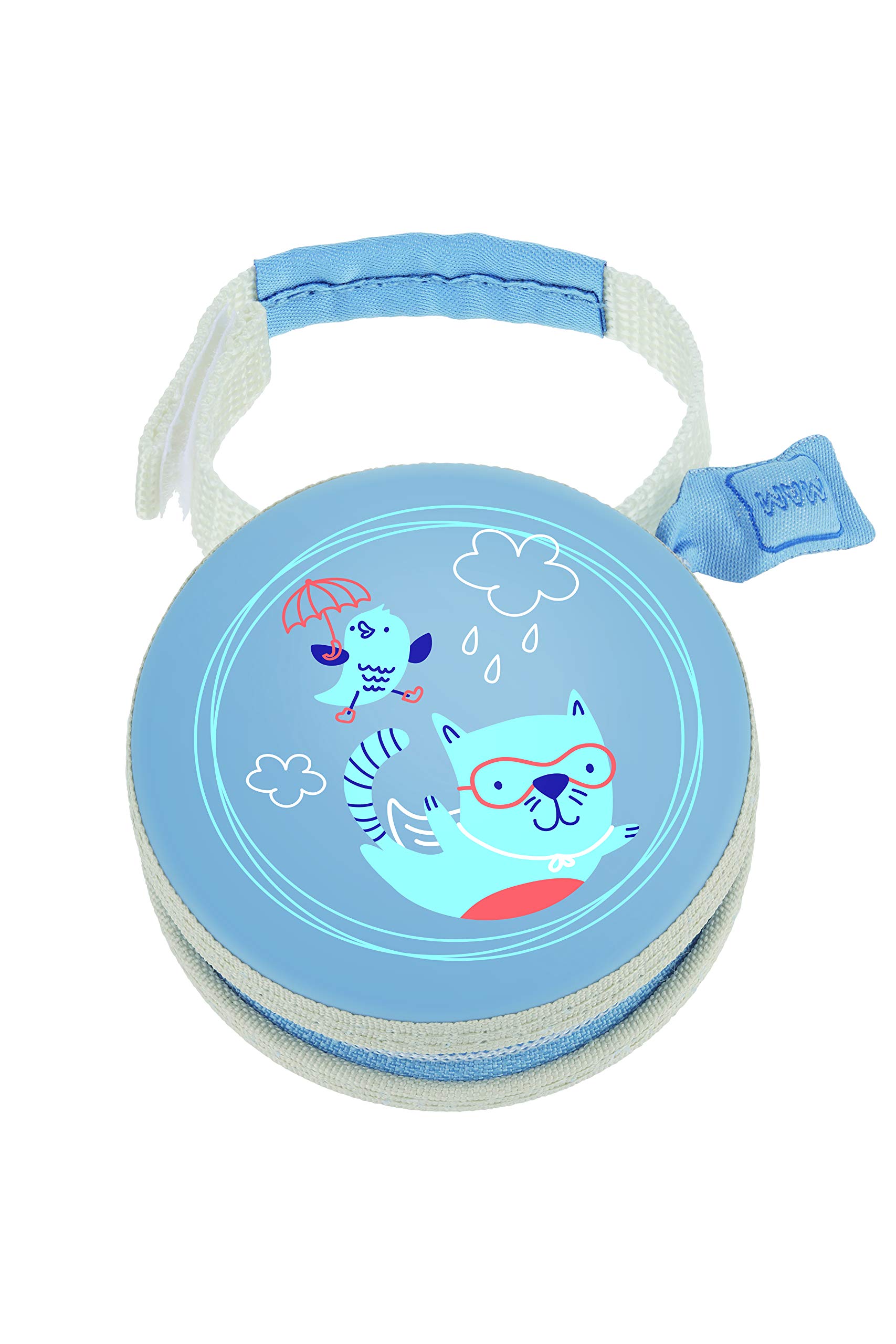 MAM Portachupetes, para Llevar 2 Chupetes, Asa con Velcro Ideal para Colgar del Carrito, Cinturón o Mochila, Cierre con Cremallera, Azul, Pack de 1ud