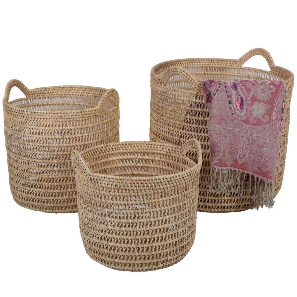 Casa Moro Rattan Korb Aufbewahrung geflochten Eda Natur Wäschekorb mit Henkel Allzweckkorb rund Größe M