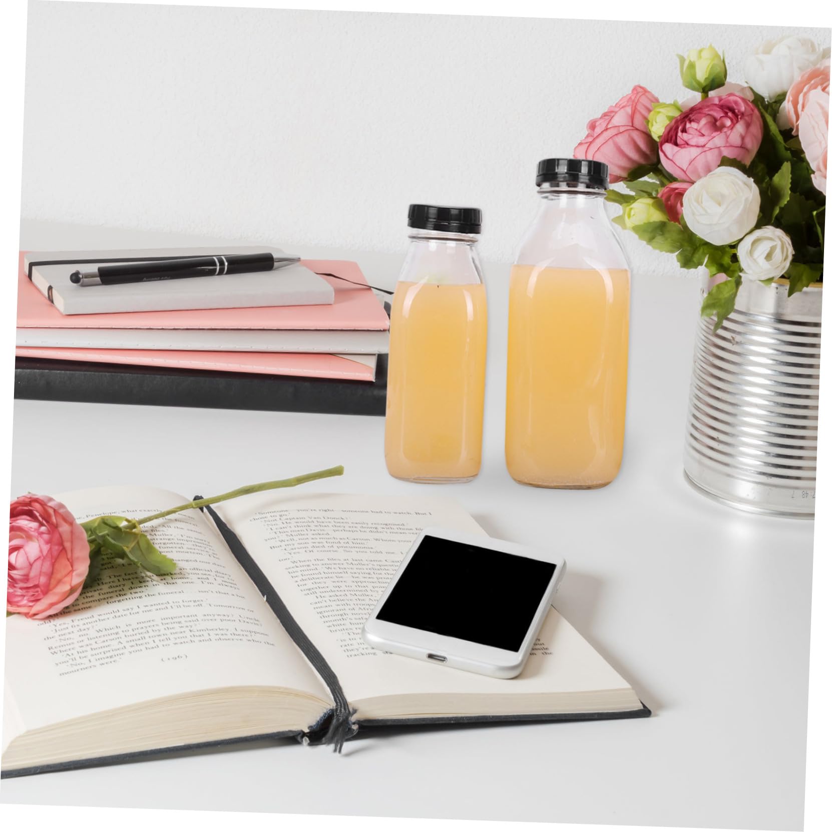 Amosfun 8 Botellas de Leche de Vidrio Transparentes de 300 Ml, Clásicas y Ligeras, Reutilizables para Jugos y Bebidas Desayuno o Después de Comer