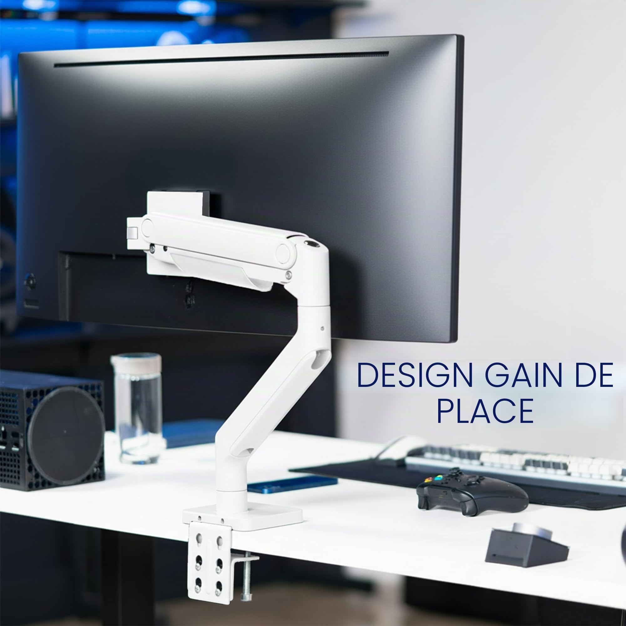 Vivo Support Écran PC Premium, Bras de Moniteur Articulé à Ressort Robuste pour Écrans jusqu'à 49 Pouces, Blanc, STAND-V101VW