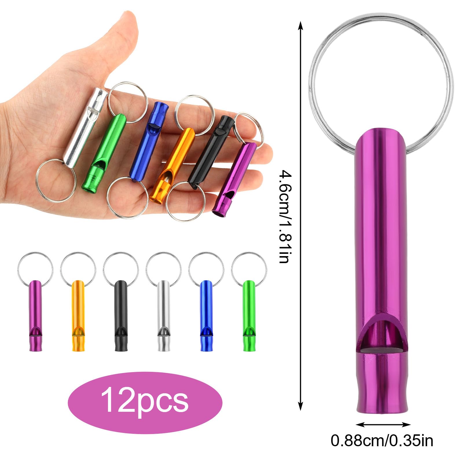 Mabor 12silbato de seguridad de aluminio, llavero de emergencia, silbato de supervivencia para camping, senderismo, defensa y deportes al aire libre