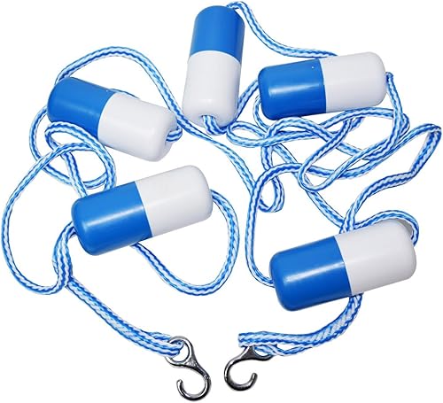ATIE Cuerda divisora de seguridad para piscina de 16 pies y línea de flotador con 2 ganchos de acero inoxidable premontados y 5 boyas flotantes