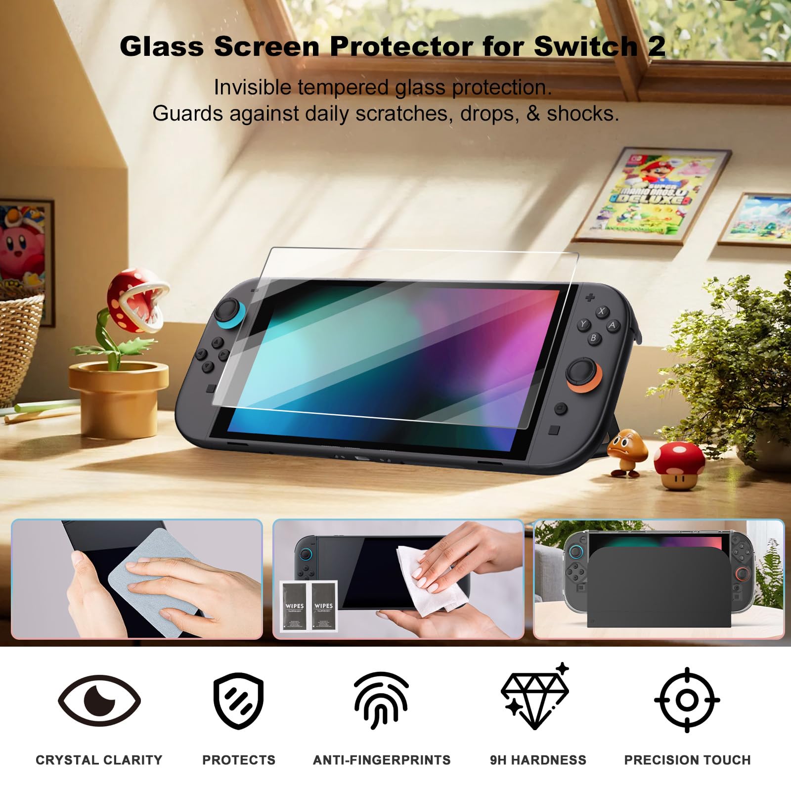 Nintendo Switch 2 Tasche Kompatibel mit 2025, Zubehör mit Displayschutz, Transparente Schutzhülle, Daumengriff