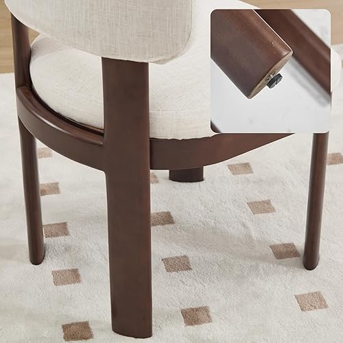 Miniatura 4 de Farmhouse - Juego de 2 sillas de comedor color beige, modernas sillas tapizadas de lino para cocina y comedor, marco de madera de nogal, cómoda