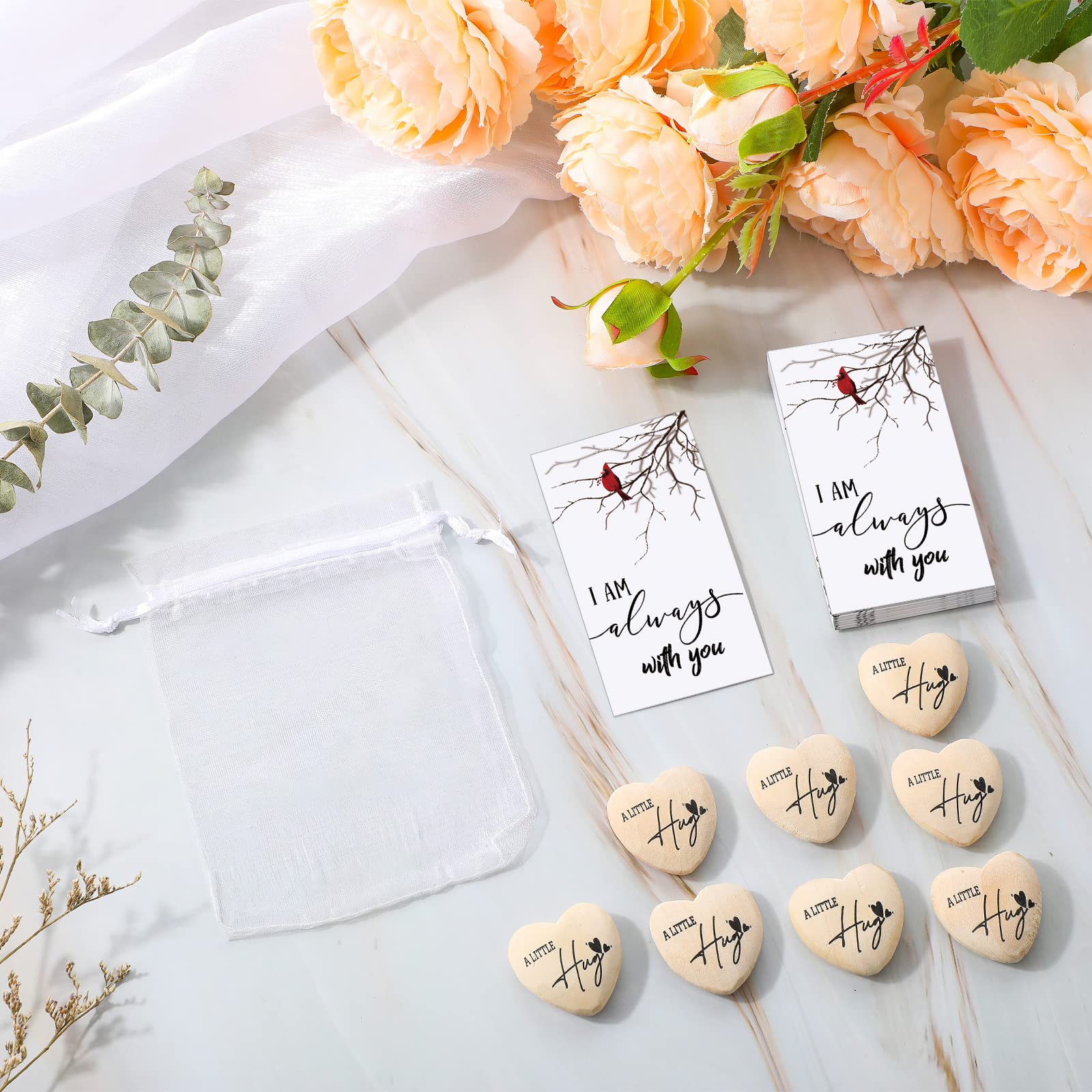 80 Pack Celebration Of Life Favors – Pocket Hugs Token Cards With Heart Shape Bulk Set, Multicolor