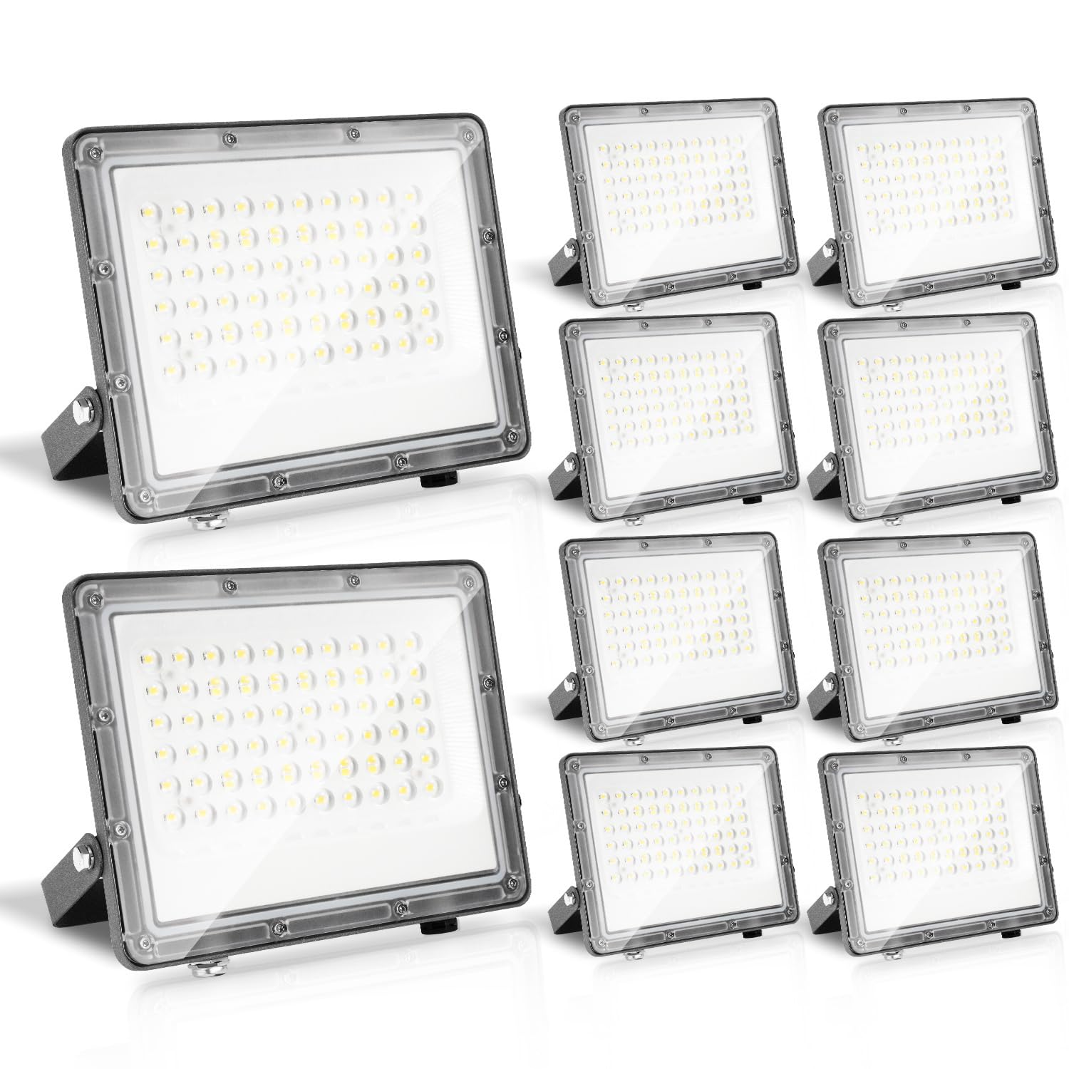 LED Strahler Außen 50W,10 Stück LED Fluter 6000K Kaltweiß 4950LM Led Scheinwerfer, IP65 Wasserfest Aussenstrahler für Hell Garten Hof Türen Rasen Garage [Energieklasse E]