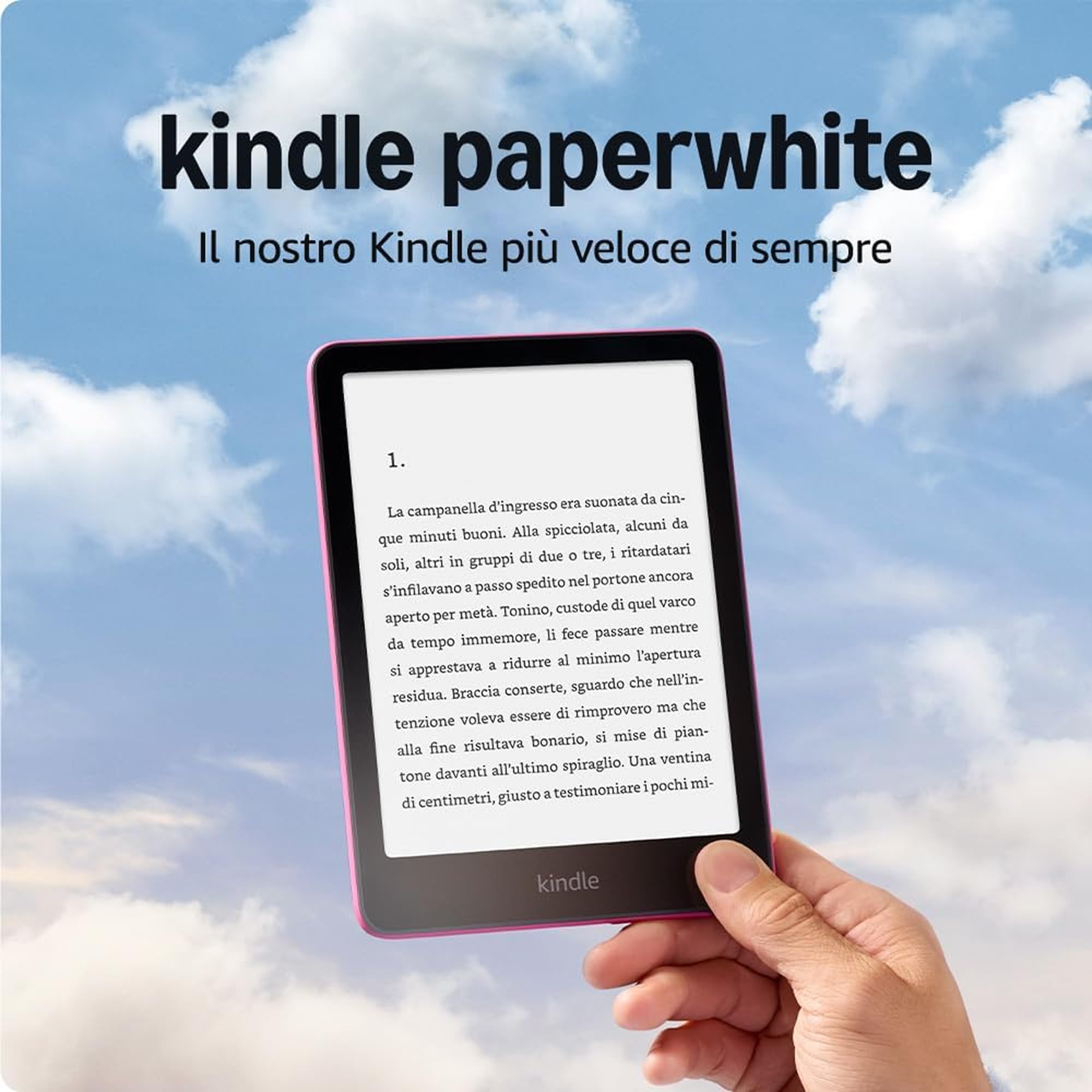 Kindle Paperwhite (2024 Release) 16 GB Con pubblicità Con custodia trasparente color lampone e adattatore da 9 W