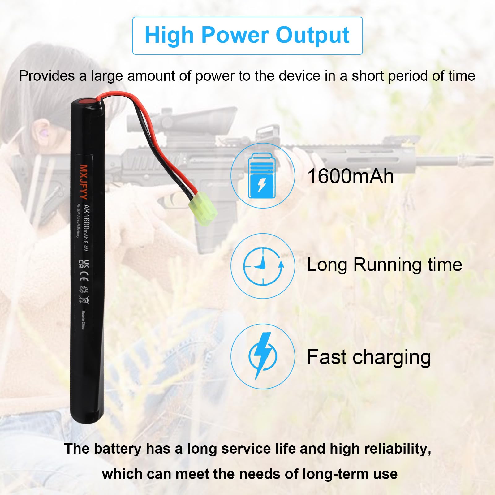 2 pezzi 8,4 V 1600 mAh batteria ricaricabile Airsoft, batteria NiMH 2/3 A per pistole Airsoft RPK PKM G36C AK47 MP5K modelli