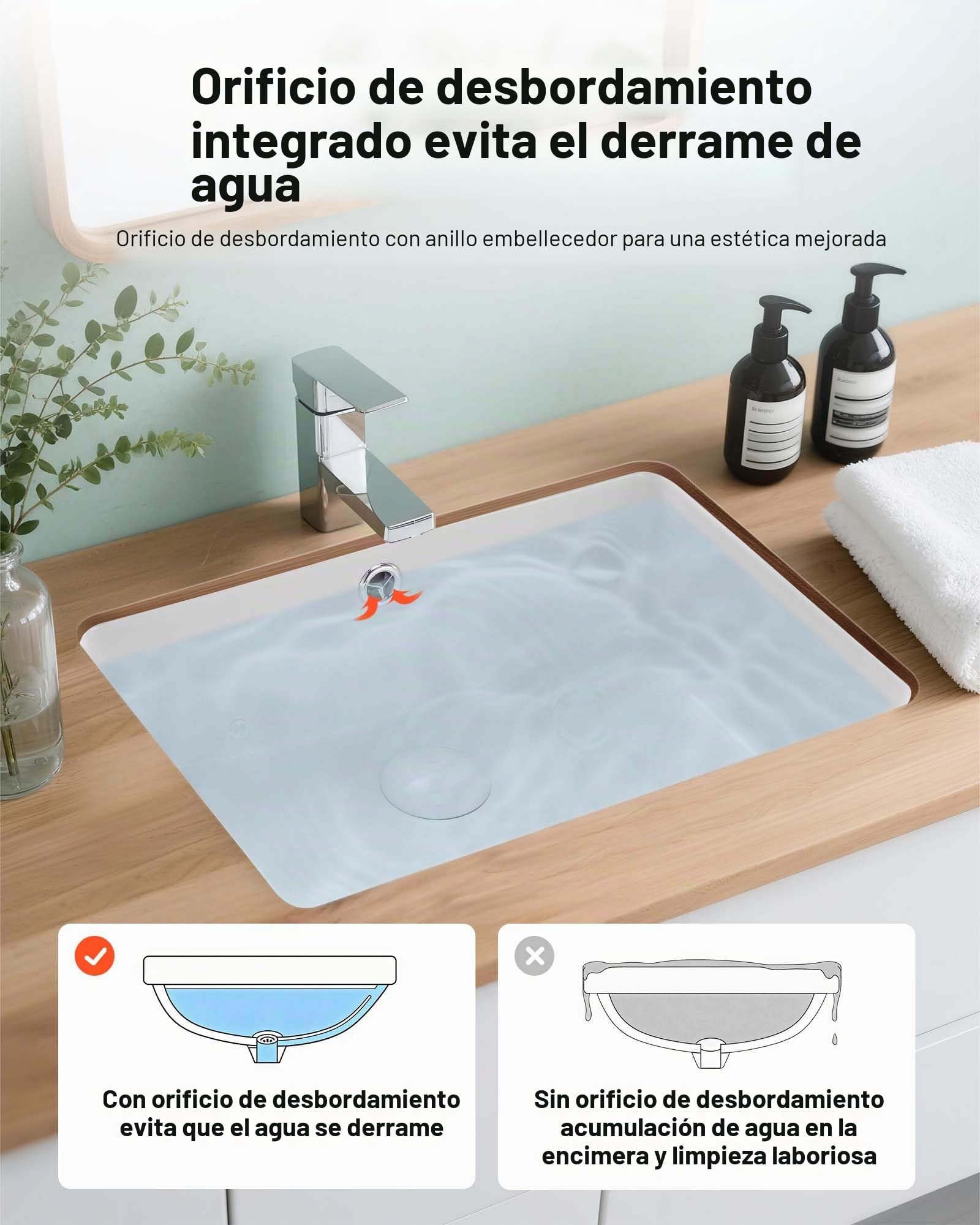 VEVOR Lavabo Bajo Encimera de Cerámica Rectangular, para Cocina, con Rebosadero, Resiste el Amarilleo y Conserva su Aspecto Radiante y Limpio, para Espacios Pequeños, Blanco, 470 x 335 x 170 mm