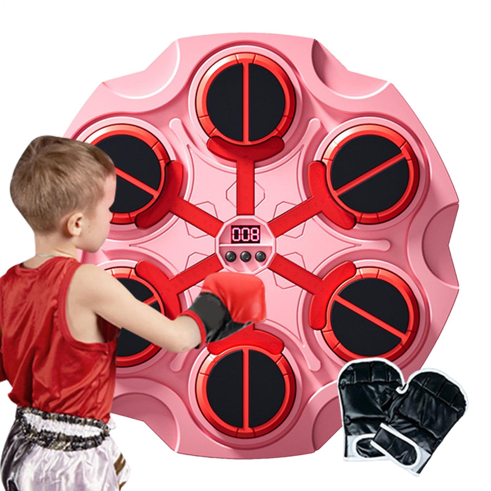 Set da boxe montato a parete, macchina da boxe musicale per bambini, giocattoli intelligenti da pugilare con guantoni da boxe | Giocattolo sportivo senza fili con luce e musica per bambini e ragazze
