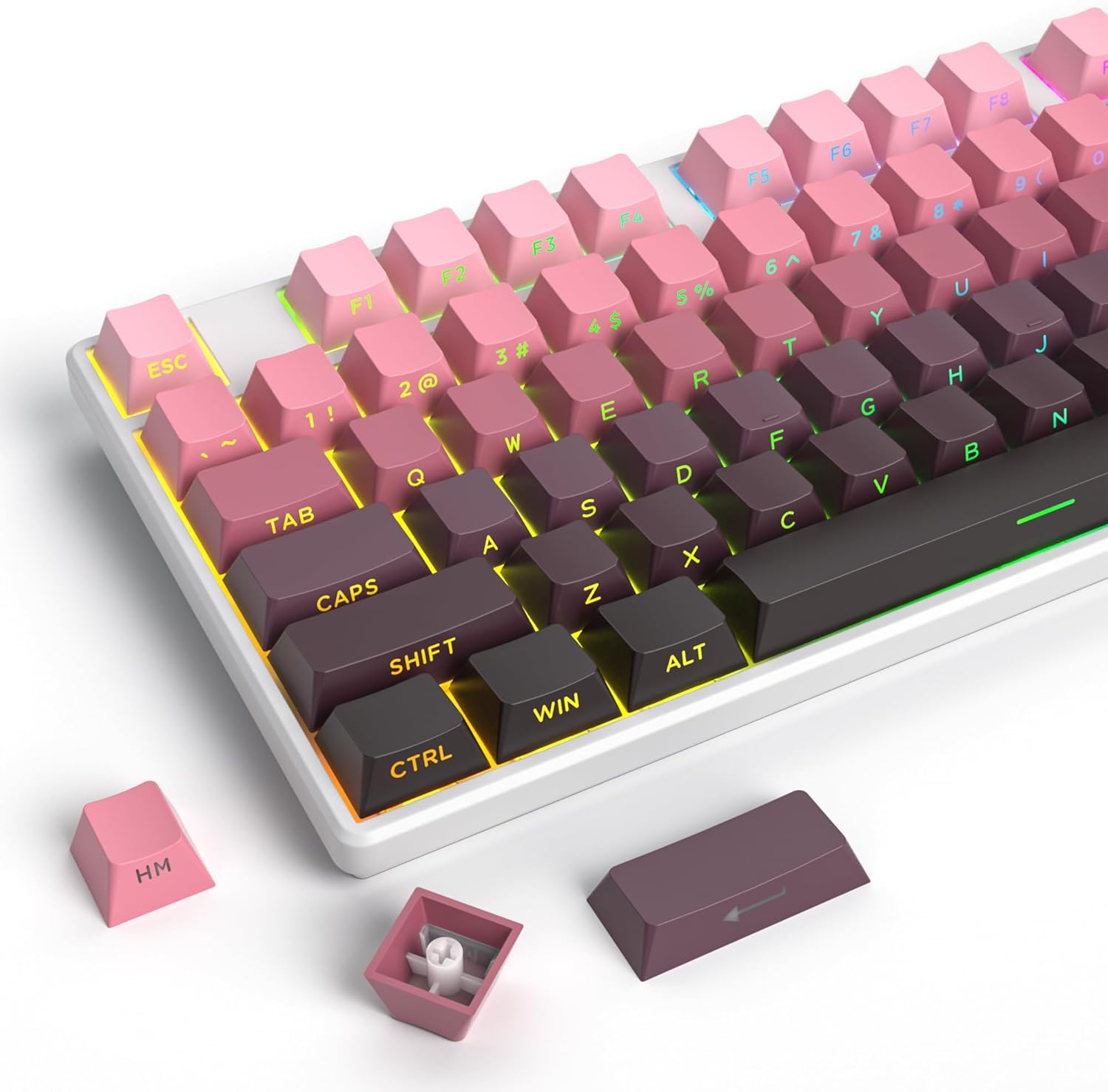 PBT Gradient Red Keycaps Side Printed Set Shine Through Cherry Profile Double Shot Custom Minimalist Style for Mechanical Keyboard (Dark Plum)