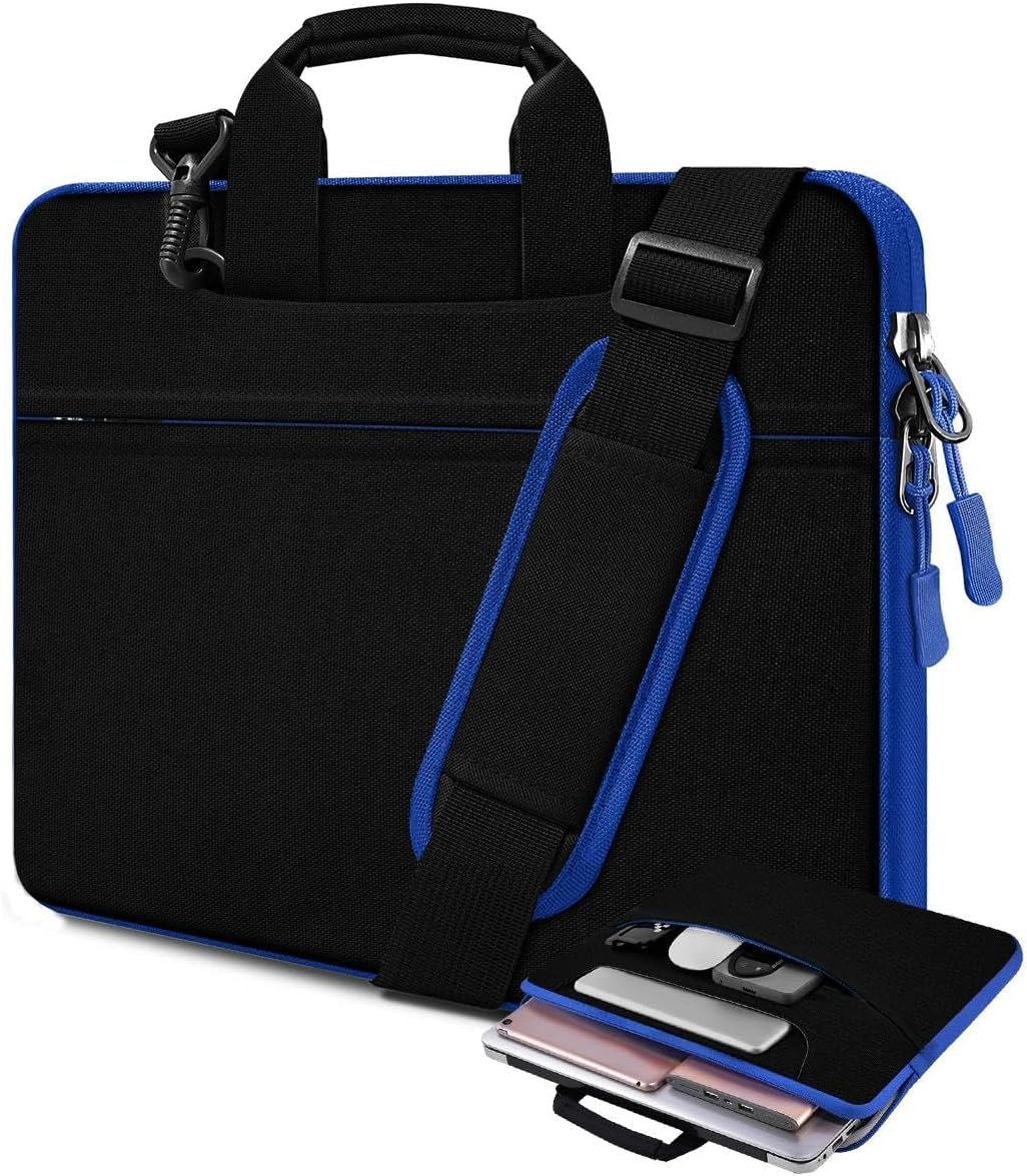Laptop Case 15.6 inch Shoulder Bag, Durable Shockproof Protective Computer Carrying Briefcase with Multi-Pockets and Strap Compatible with Most 15.6 inch Notebooks,Black blue