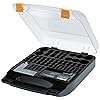 Amazon Basics Portable Battery Storage Case with Tester, Wall-Mounted Design, Carrying Handle, Holds 110 Batteries, 9.37 x 11.69 x 2.91 inches, Clear/Black