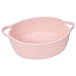 Goodpick Small Woven Basket for Gifting, Small Storage bins for Toys, Baby Gift Baskets for Nursery, Pink Rope Basket for Gifts, Decorative Baskets with Handles, 12 x 8 x 5