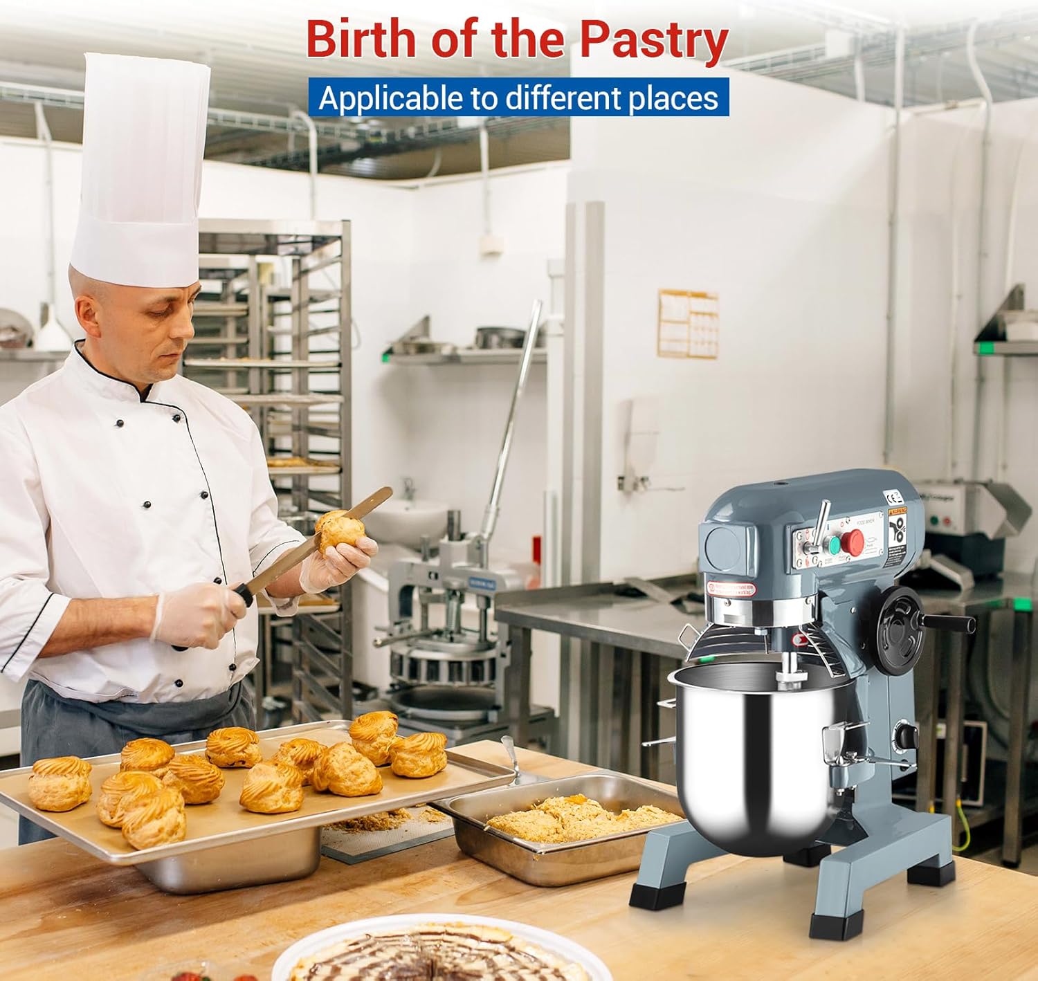 20Qt Commercial Food Mixer, 1250W Commercial Stand Mixer with 3 Speeds Adjustable, Heavy Duty Electric Dough Mixer with Stainless Steel Bowl, Dough Hooks &Whisk Beater, for Bakery Pizzeria