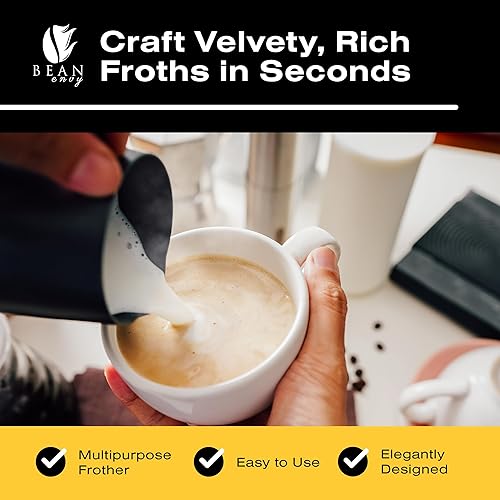 Miniatura 2 de Bean Envy Espumador de leche de mano para café, licuadora de mano eléctrica, mini batidora de bebidas y varita espumadora de café con soporte para