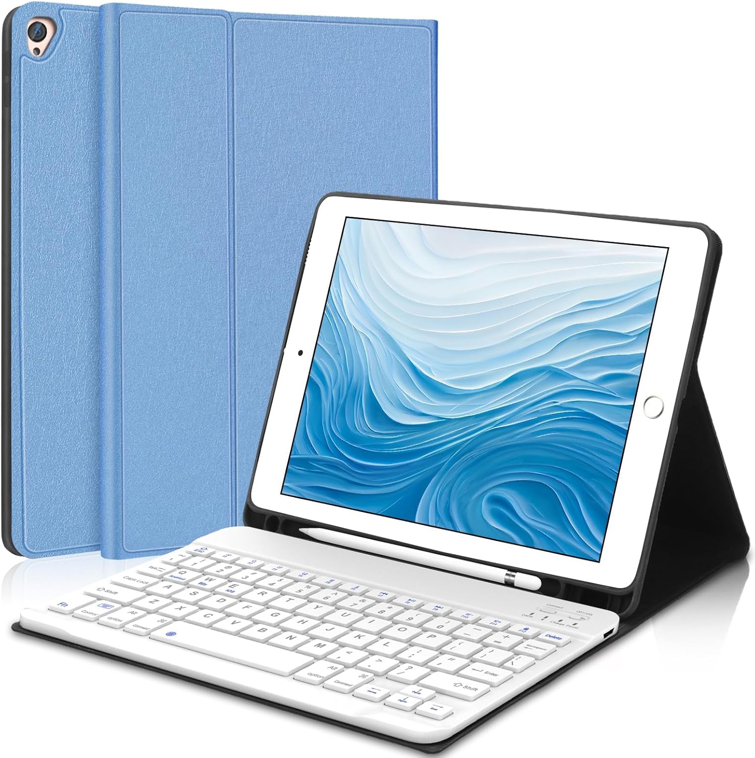for iPad 9th Generation Case with Keyboard 10.2 inch, Detachable Wireless Bluetooth Keyboard, Slim Folio Cover with Pencil Holder for iPad 8th/7th Gen/iPad Air 3rd Gen, Blue