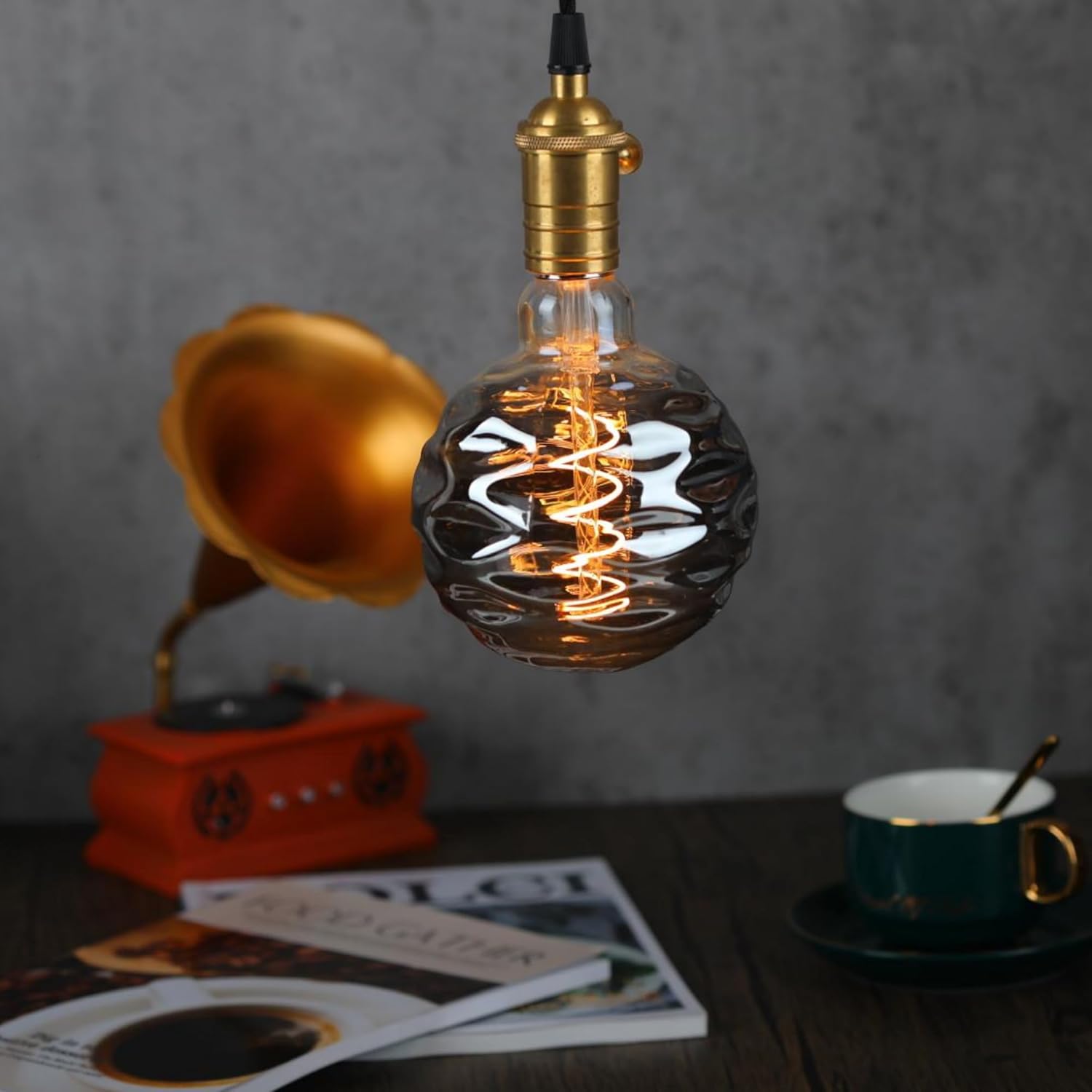 Large Globe Led Bulb - E26 Smoke Grey 8W Equal 75W 2700K Warm Yellow Decorative Light Bulbs, High Brightness 350LM Edison Bulbs Dimmable, Vintage Decorative Hanging Light Bulbs for Home
