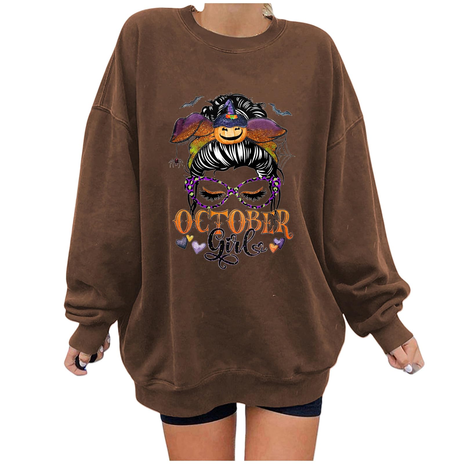 BidobiboHalloween Tshirts Women Funny Womens Tshirts Graphic Crew Neck Long Sleeve Shirts for Women Womens Fall Fashion 2023