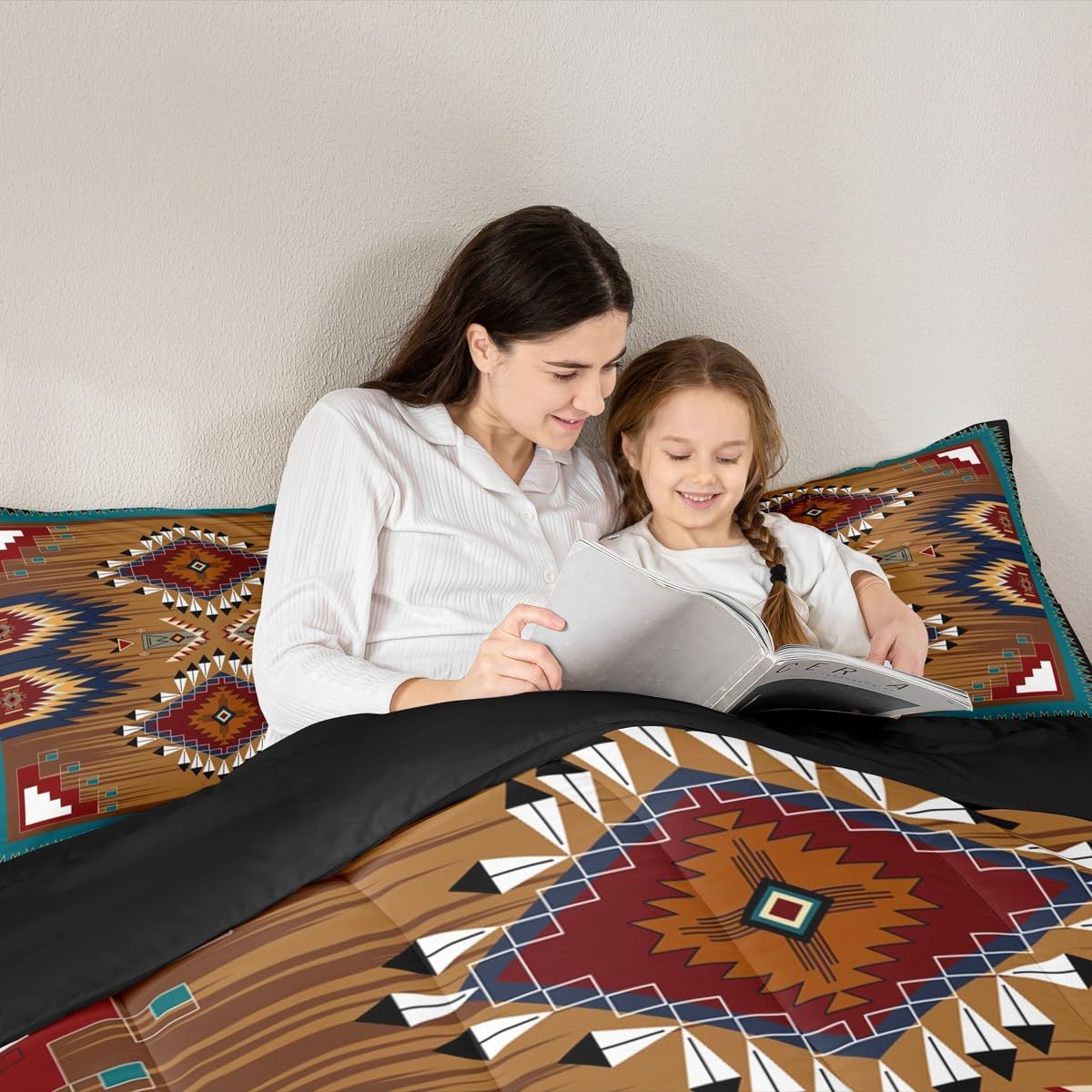 Erosebridal Bohemian Decor Bedding Set, Southwestern Native American Comforter Set Boho Aztec Exotic Quilted Duvet Vintage Rustic Farmhouse Duvet Insert Country Western Room Decor, Queen Size - Image 4